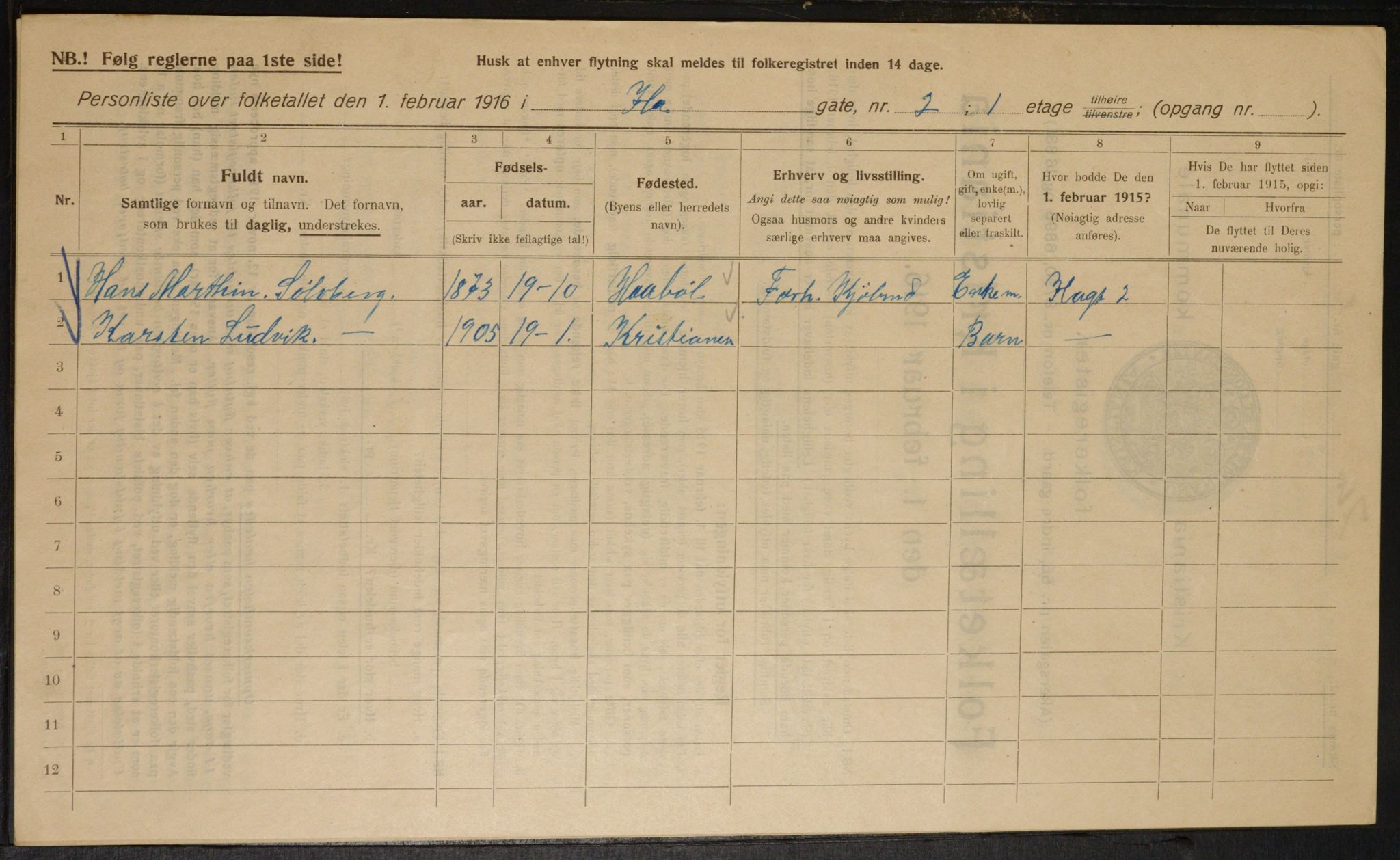 OBA, Municipal Census 1916 for Kristiania, 1916, p. 44109