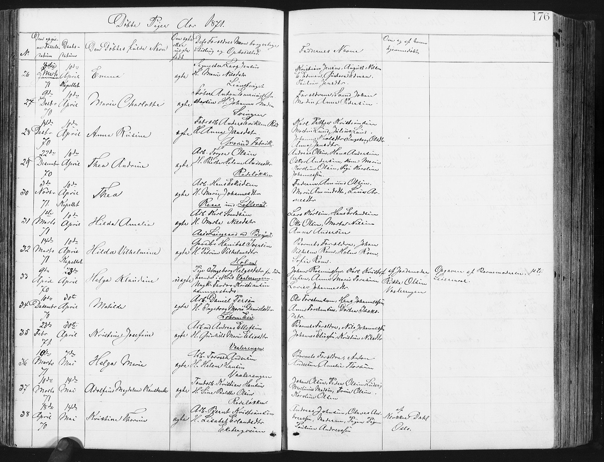 Østre Aker prestekontor Kirkebøker, SAO/A-10840/G/Ga/L0003: Parish register (copy) no. I 3, 1868-1913, p. 176