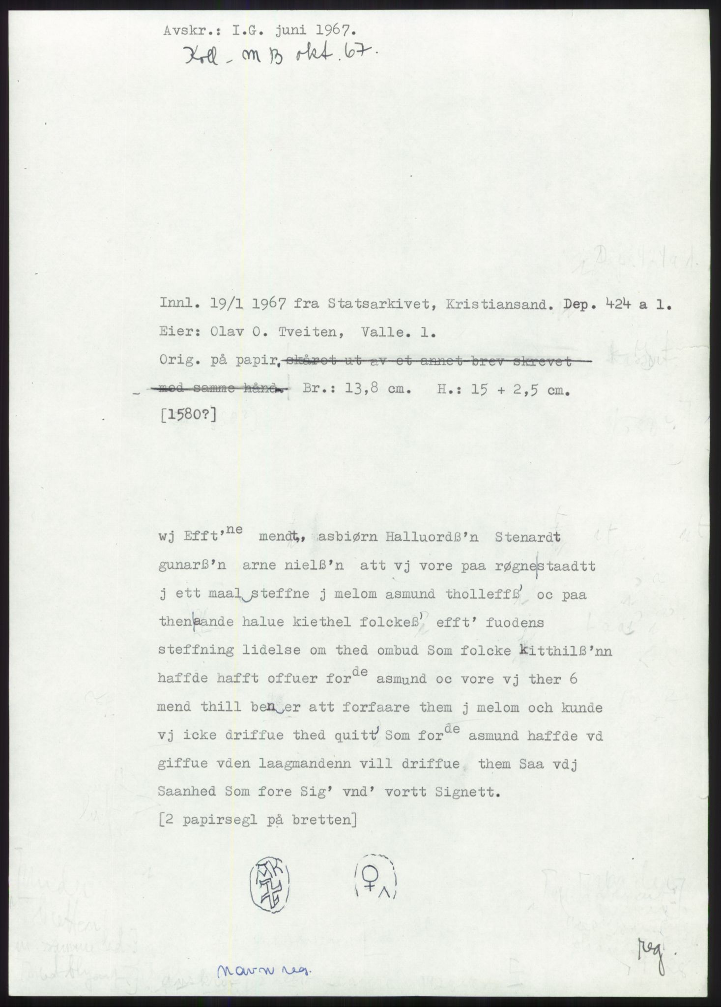 Samlinger til kildeutgivelse, Diplomavskriftsamlingen, RA/EA-4053/H/Ha, p. 2