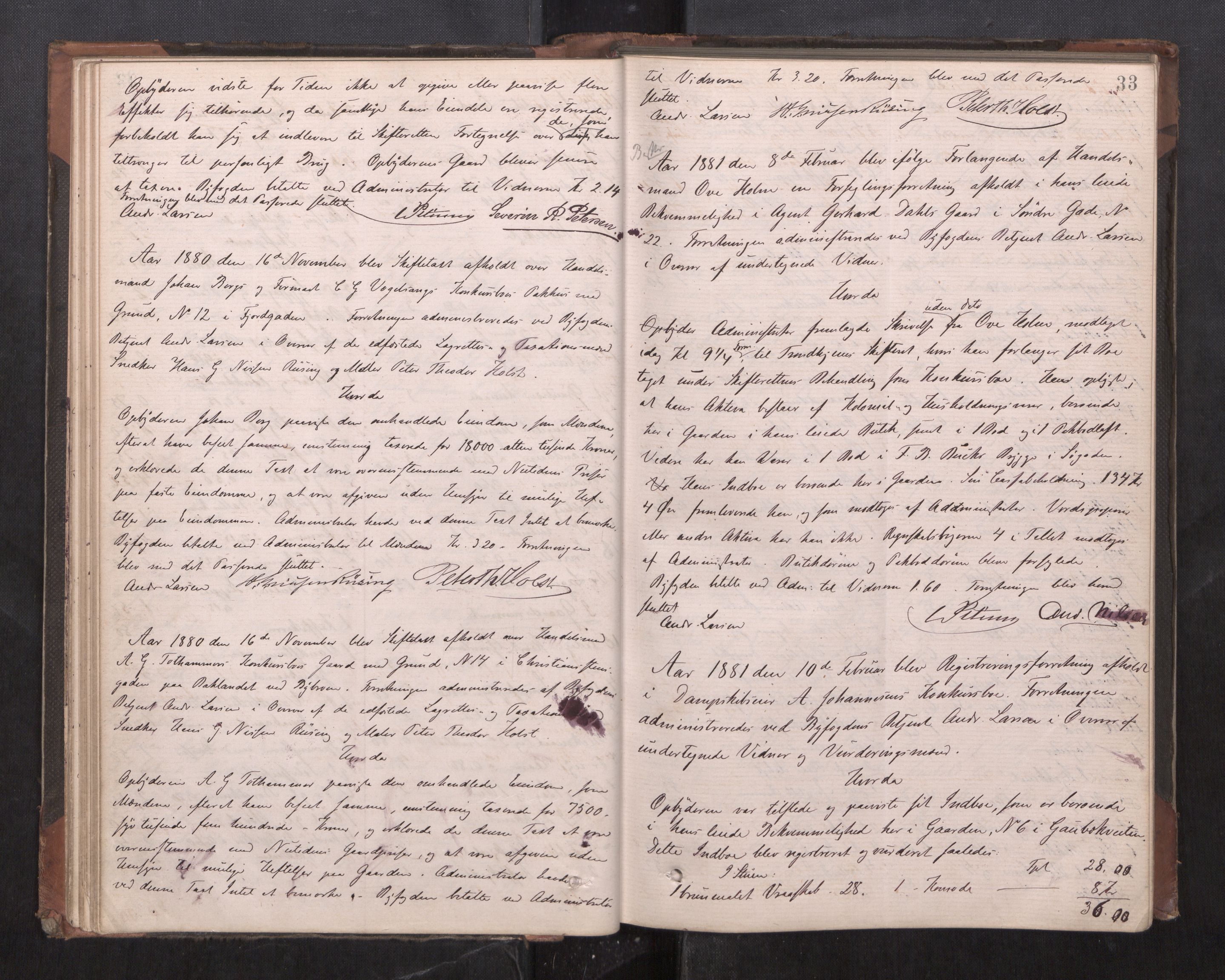 Trondheim byfogd, AV/SAT-A-0003/1/3/3C/L0010: Skifteregistreringsprotokoll - 5/11-5/5. (u/ register), 1879-1887, p. 33