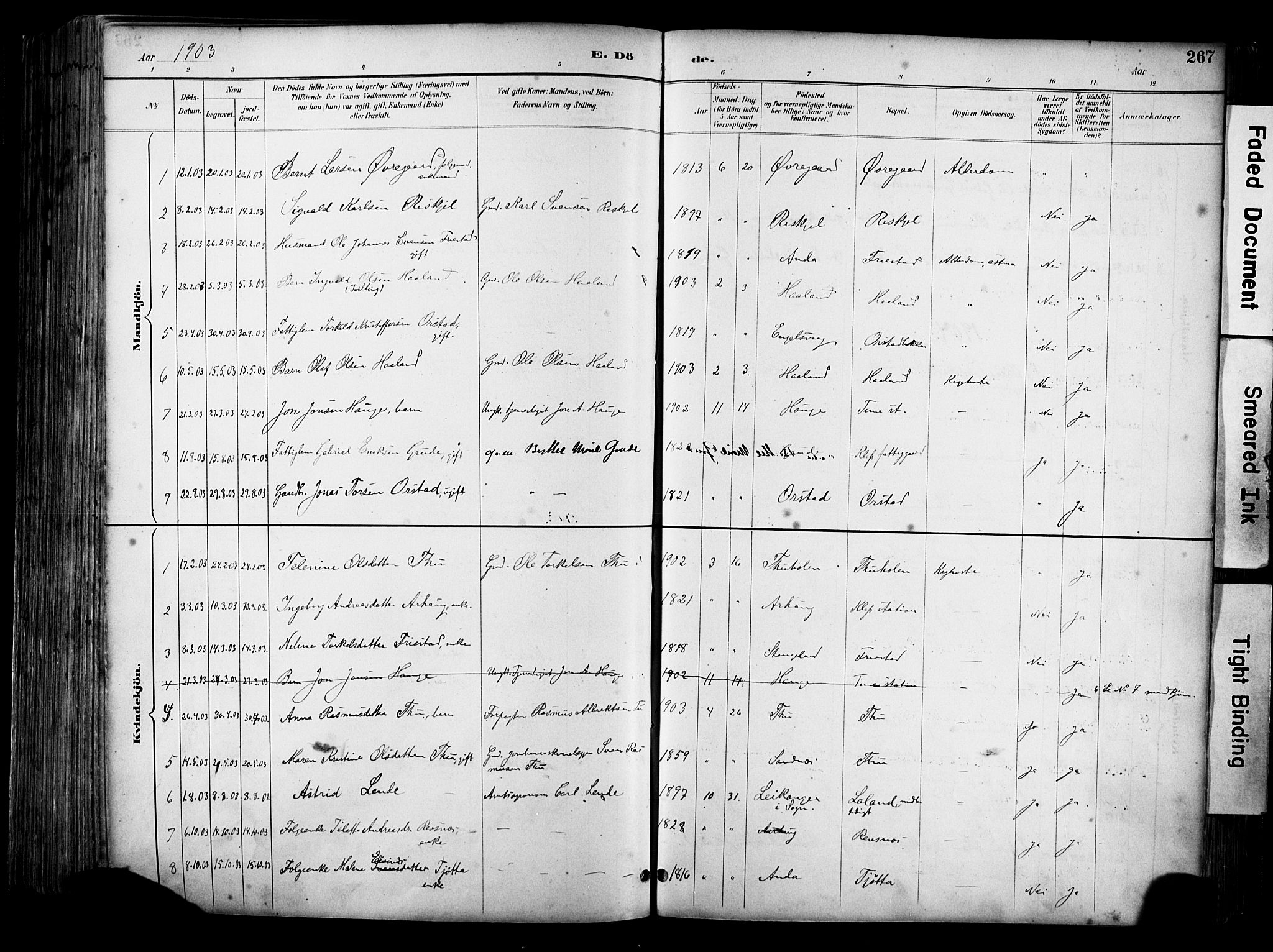 Klepp sokneprestkontor, SAST/A-101803/001/3/30BA/L0009: Parish register (official) no. A 7, 1886-1915, p. 267