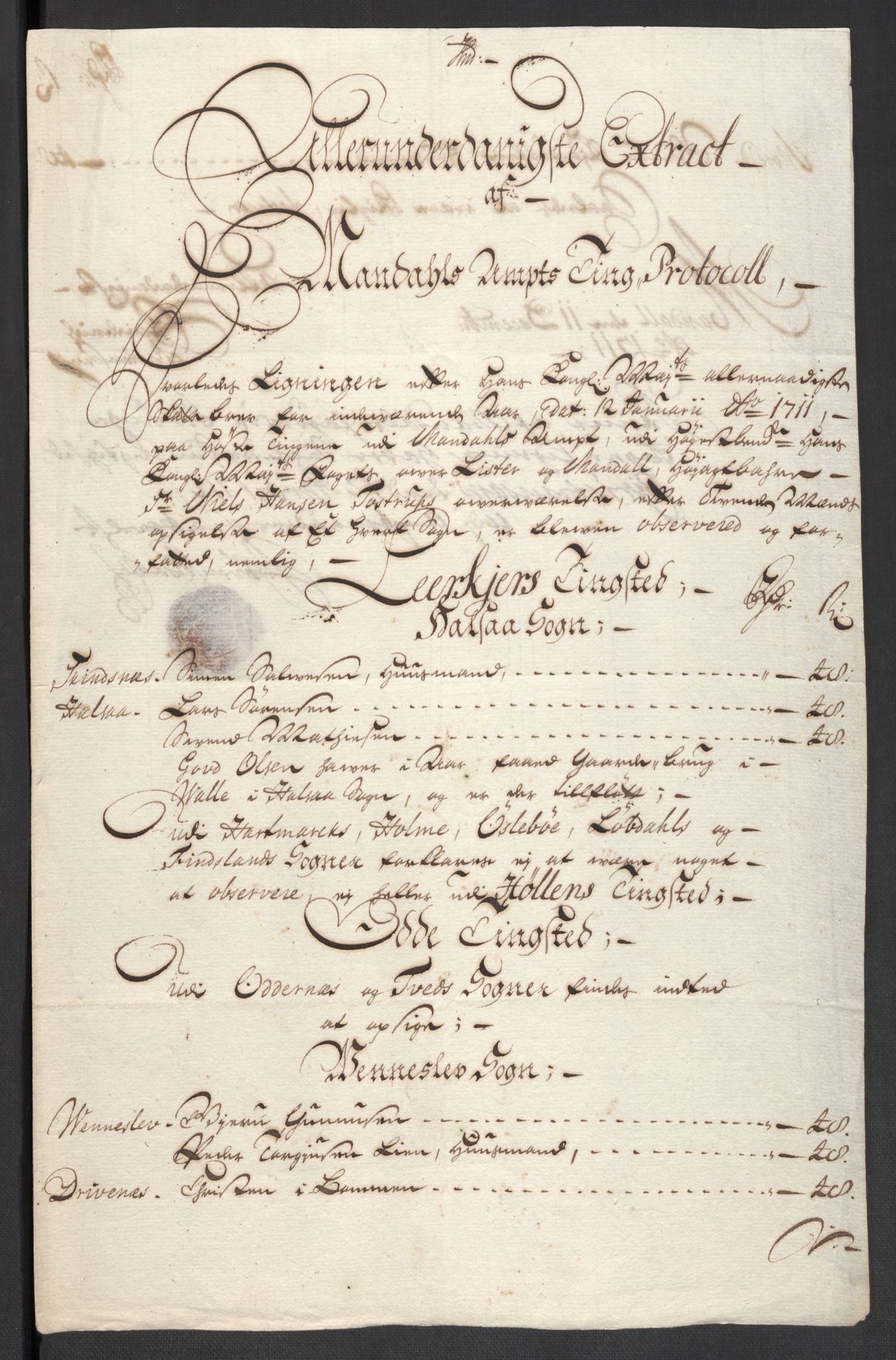 Rentekammeret inntil 1814, Reviderte regnskaper, Fogderegnskap, RA/EA-4092/R43/L2554: Fogderegnskap Lista og Mandal, 1711, p. 100