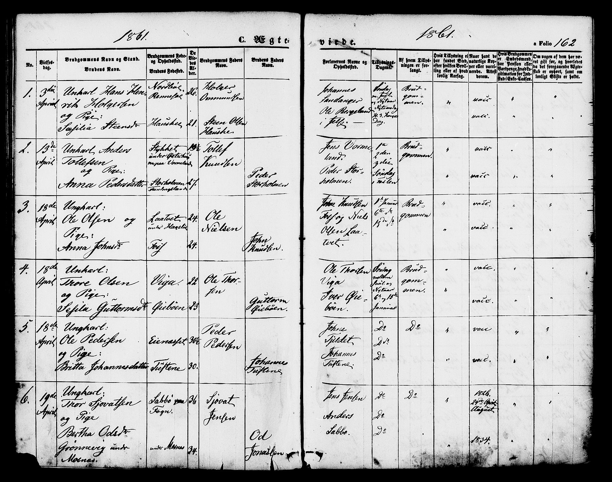 Hjelmeland sokneprestkontor, AV/SAST-A-101843/01/IV/L0011: Parish register (official) no. A 11, 1861-1878, p. 162