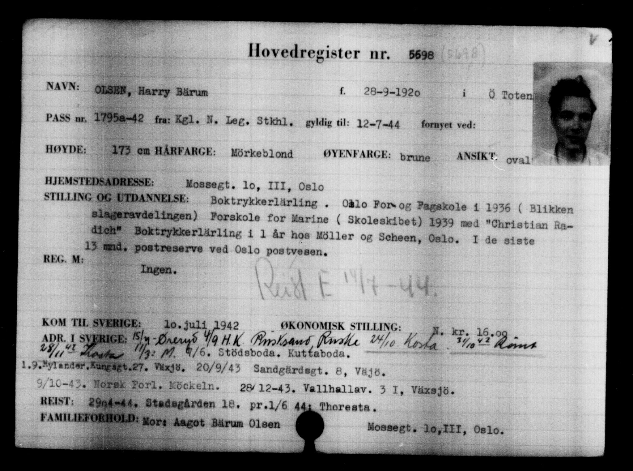 Den Kgl. Norske Legasjons Flyktningskontor, AV/RA-S-6753/V/Va/L0004: Kjesäterkartoteket.  Flyktningenr. 3496-6610, 1940-1945, p. 2551