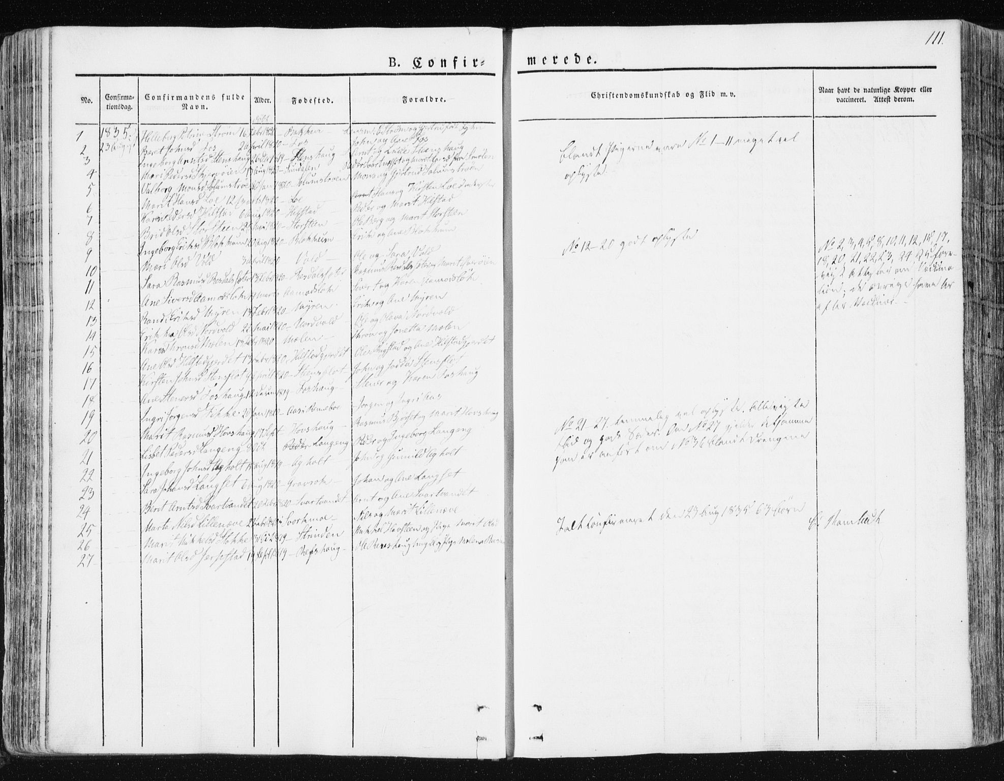 Ministerialprotokoller, klokkerbøker og fødselsregistre - Sør-Trøndelag, SAT/A-1456/672/L0855: Parish register (official) no. 672A07, 1829-1860, p. 111