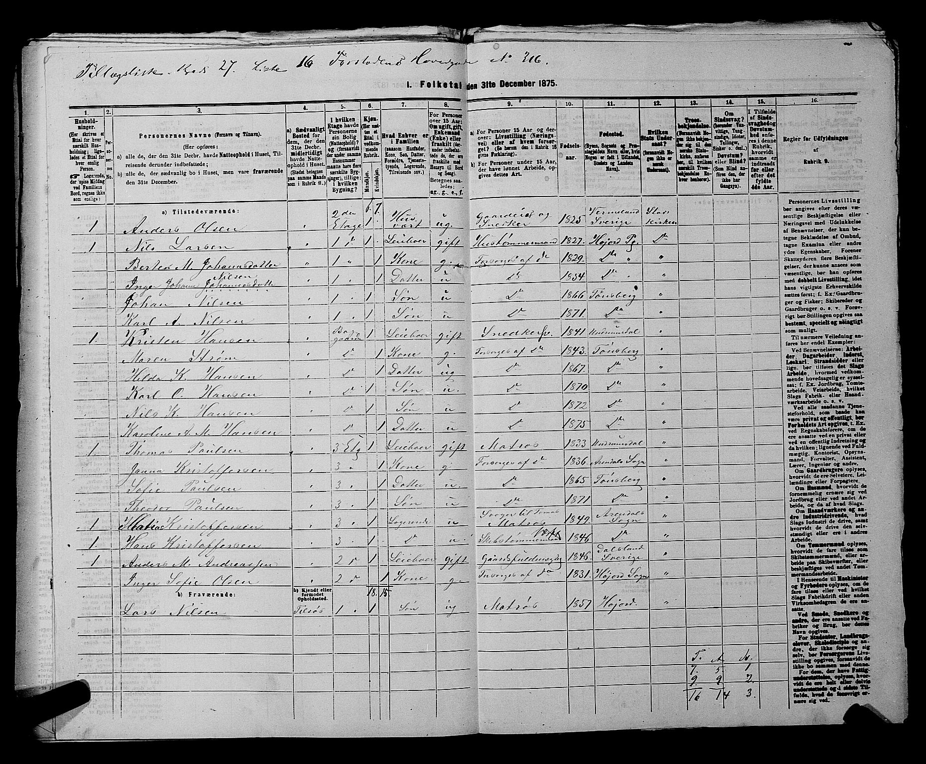 SAKO, 1875 census for 0705P Tønsberg, 1875, p. 896