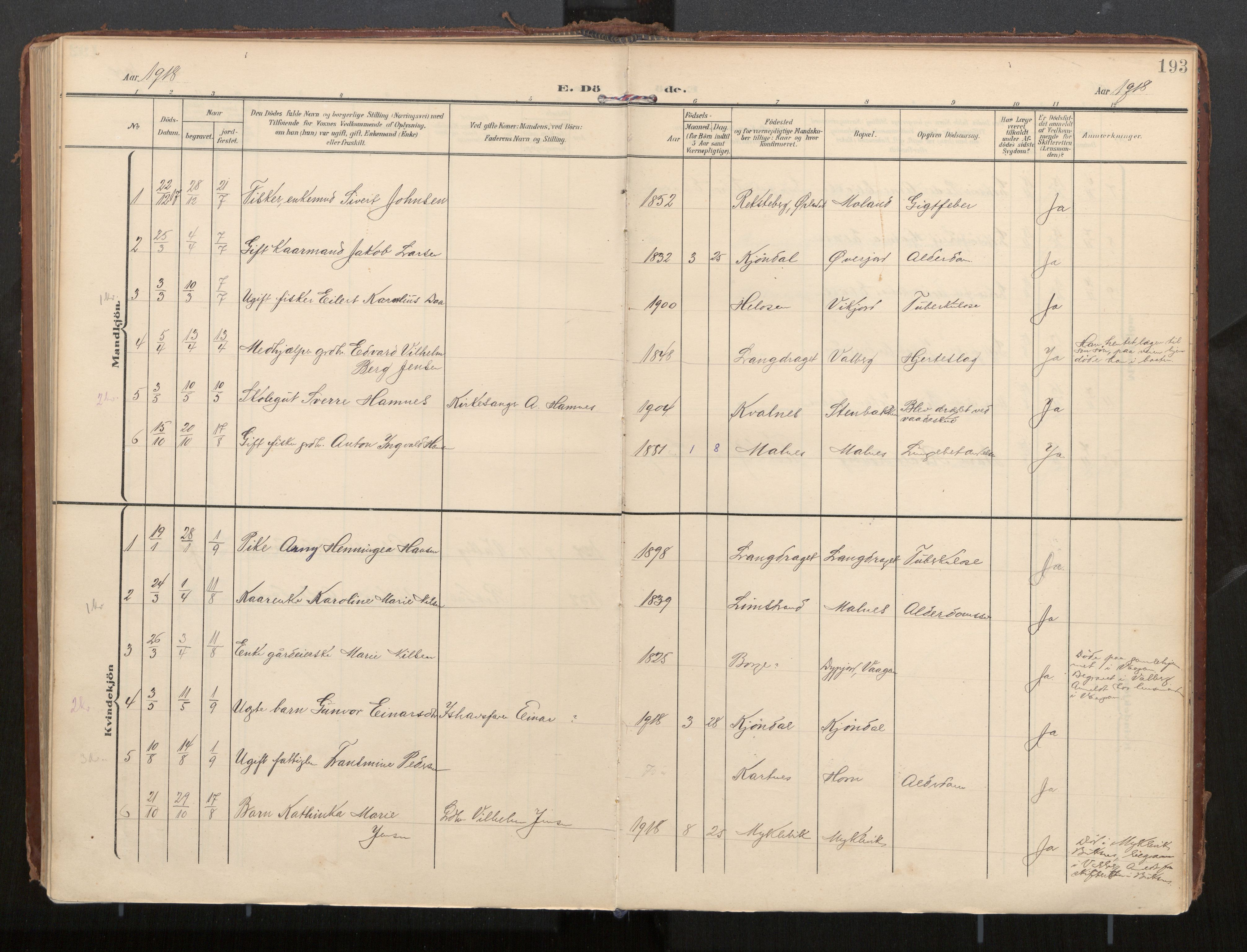 Ministerialprotokoller, klokkerbøker og fødselsregistre - Nordland, SAT/A-1459/884/L1194: Parish register (official) no. 884A02, 1906-1937, p. 193