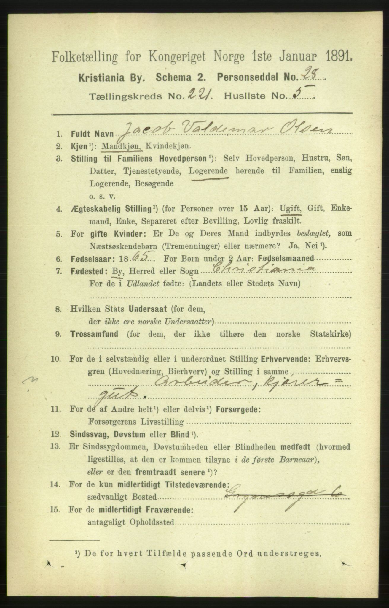 RA, 1891 census for 0301 Kristiania, 1891, p. 132146