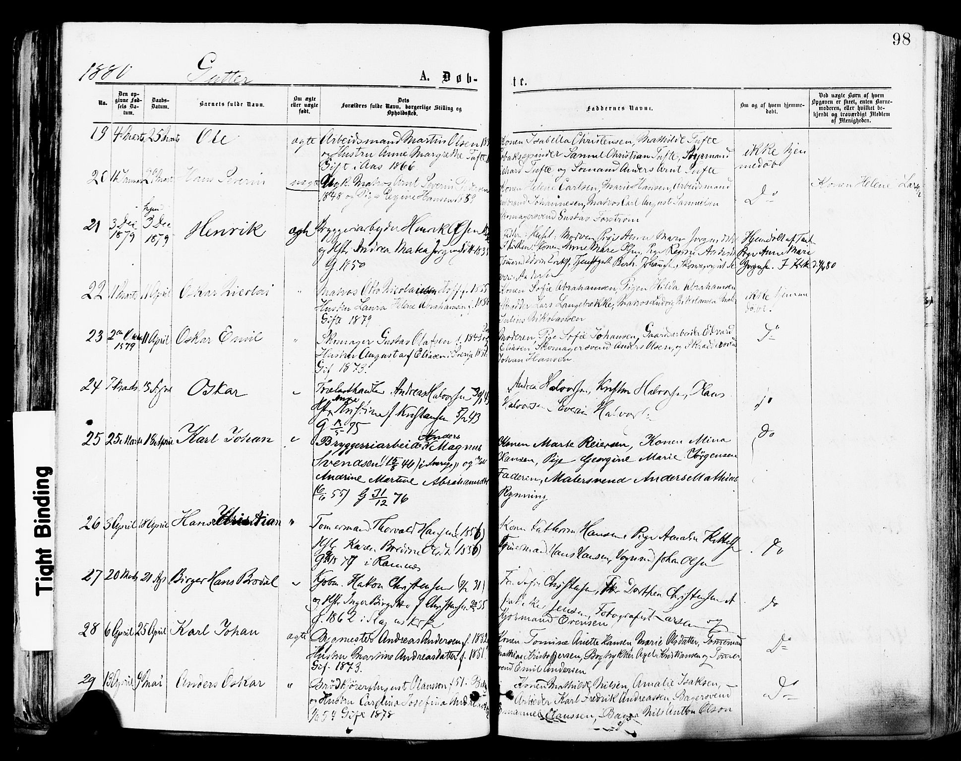 Tønsberg kirkebøker, AV/SAKO-A-330/F/Fa/L0010: Parish register (official) no. I 10, 1874-1880, p. 98