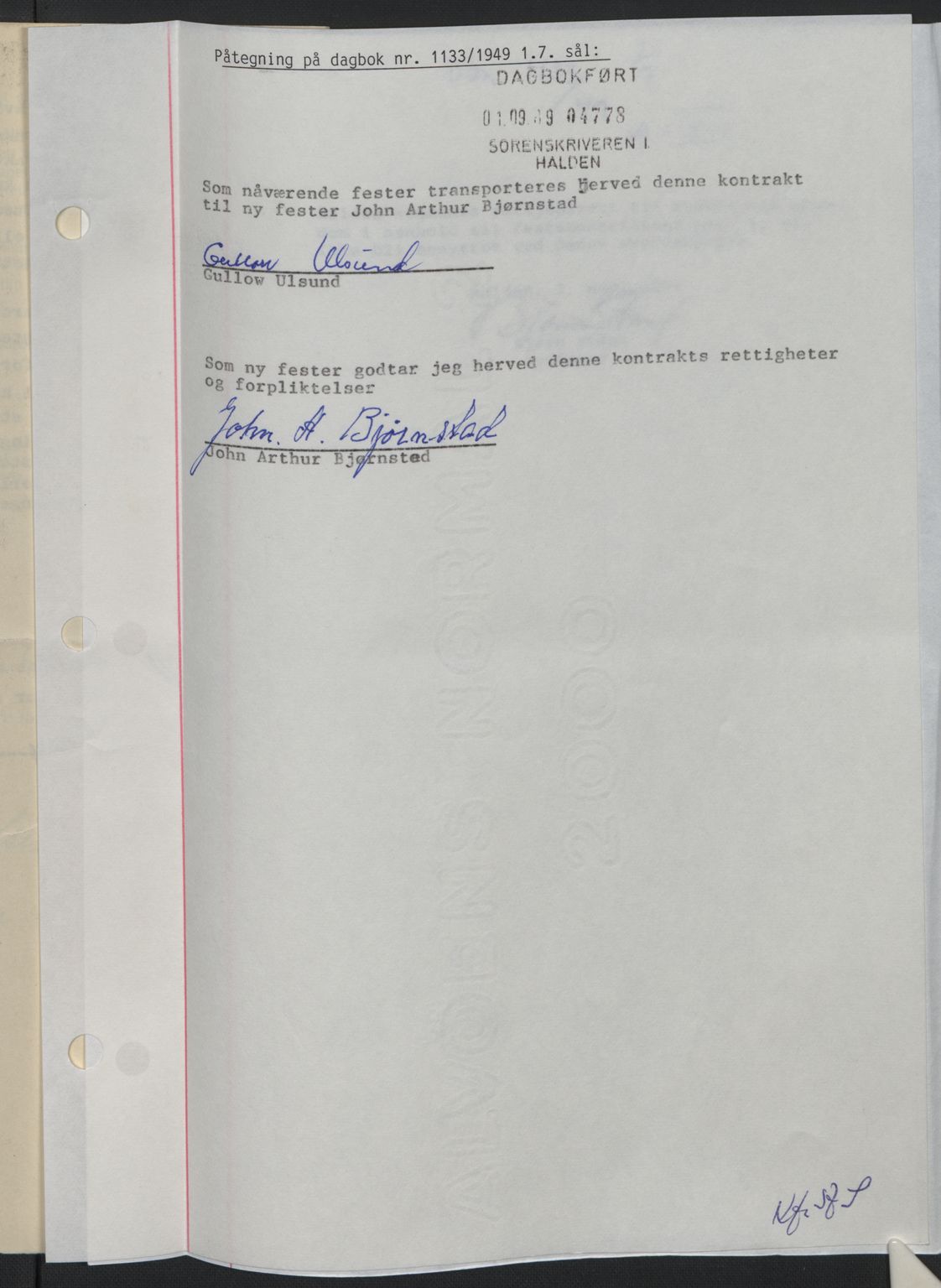 Idd og Marker sorenskriveri, AV/SAO-A-10283/G/Gb/Gbb/L0012: Mortgage book no. A12, 1949-1949, Diary no: : 1133/1949