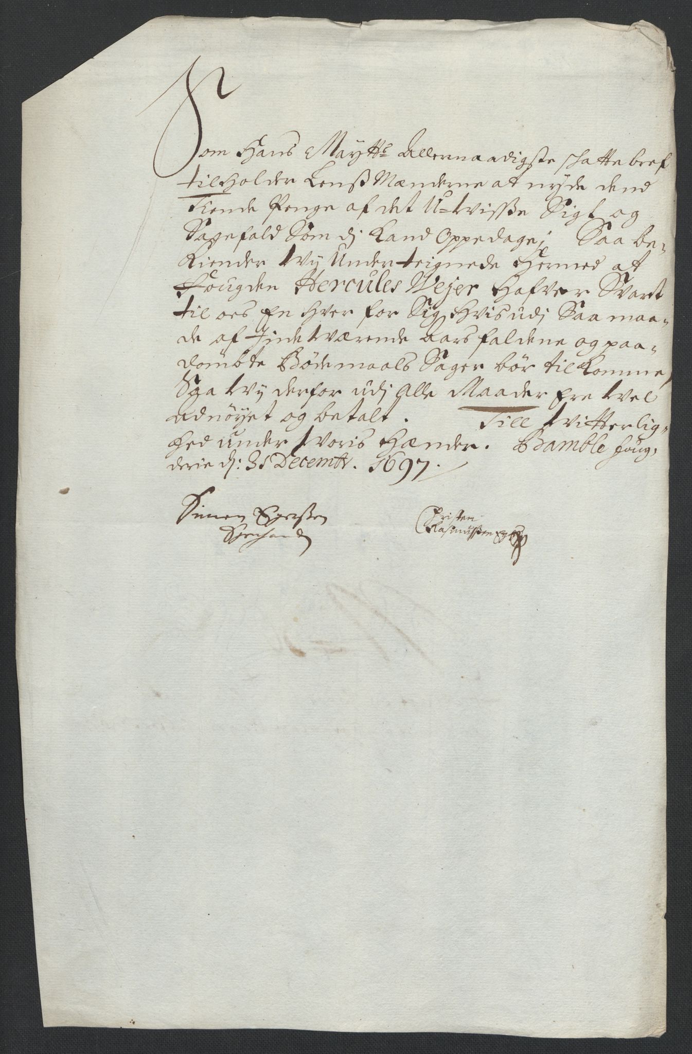 Rentekammeret inntil 1814, Reviderte regnskaper, Fogderegnskap, RA/EA-4092/R36/L2097: Fogderegnskap Øvre og Nedre Telemark og Bamble, 1697, p. 222