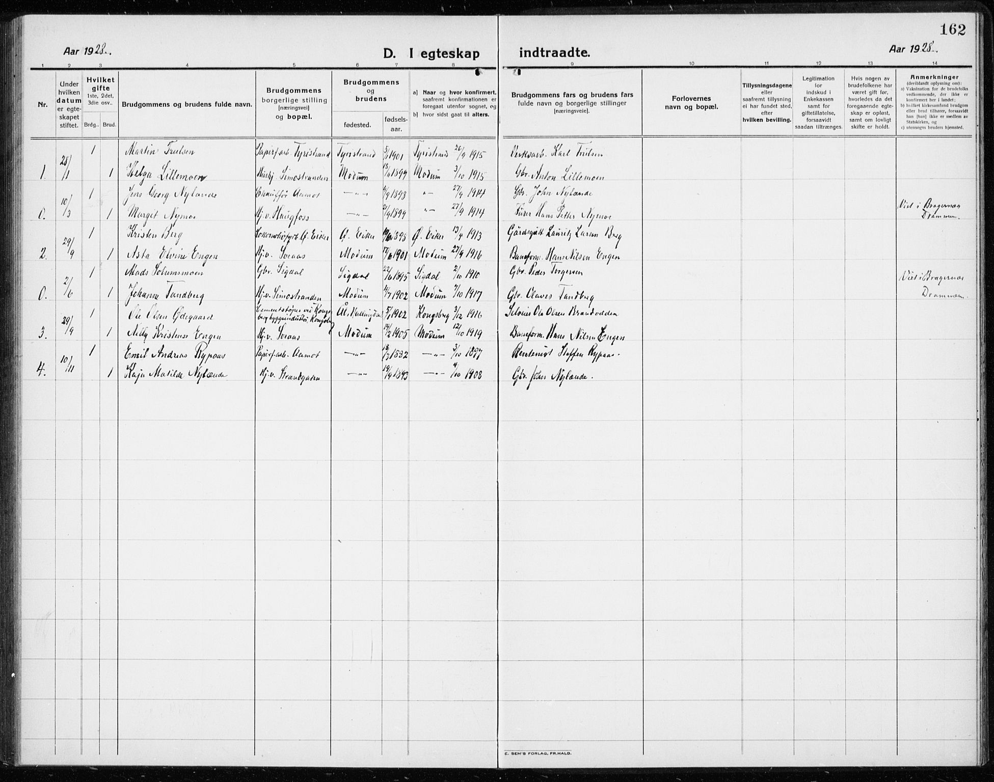 Modum kirkebøker, AV/SAKO-A-234/G/Gc/L0002: Parish register (copy) no. III 2, 1919-1935, p. 162