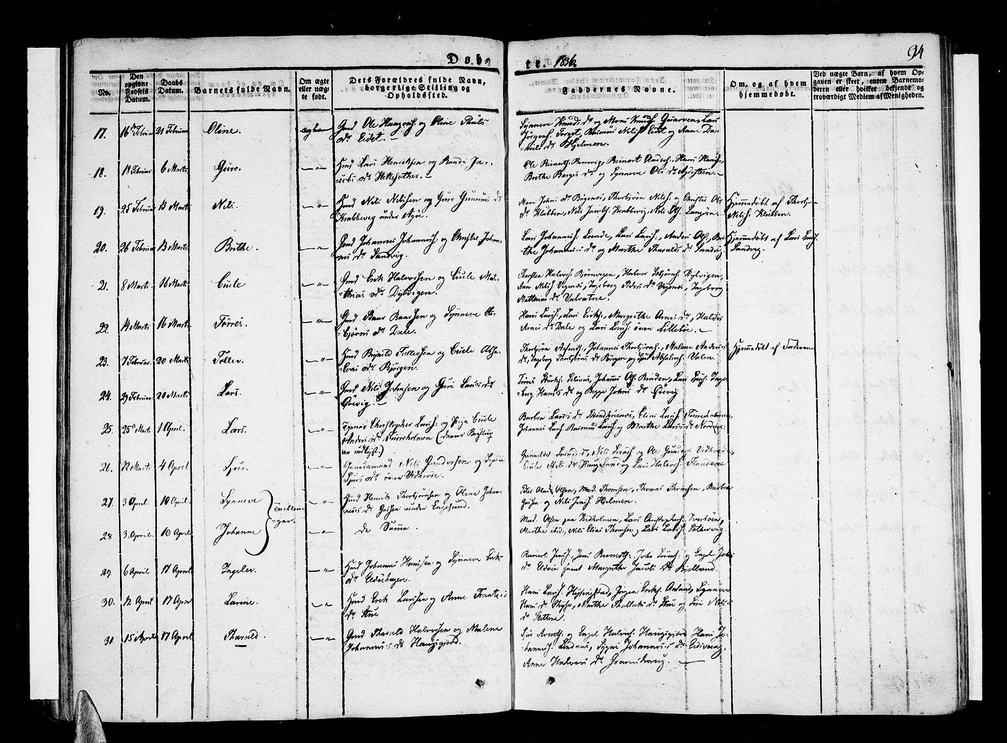 Stord sokneprestembete, SAB/A-78201/H/Haa: Parish register (official) no. A 6, 1826-1840, p. 94