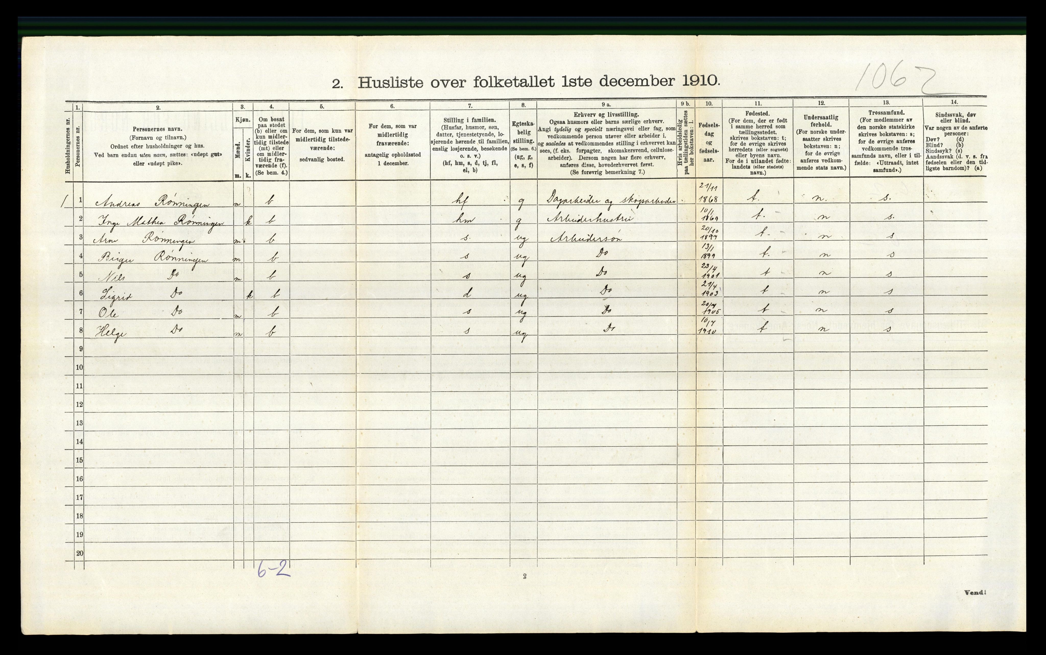 RA, 1910 census for Nordre Land, 1910, p. 464