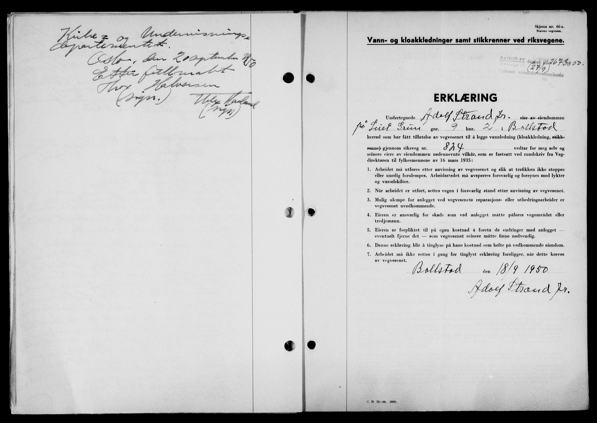 Lofoten sorenskriveri, SAT/A-0017/1/2/2C/L0024a: Mortgage book no. 24a, 1950-1950, Diary no: : 2673/1950
