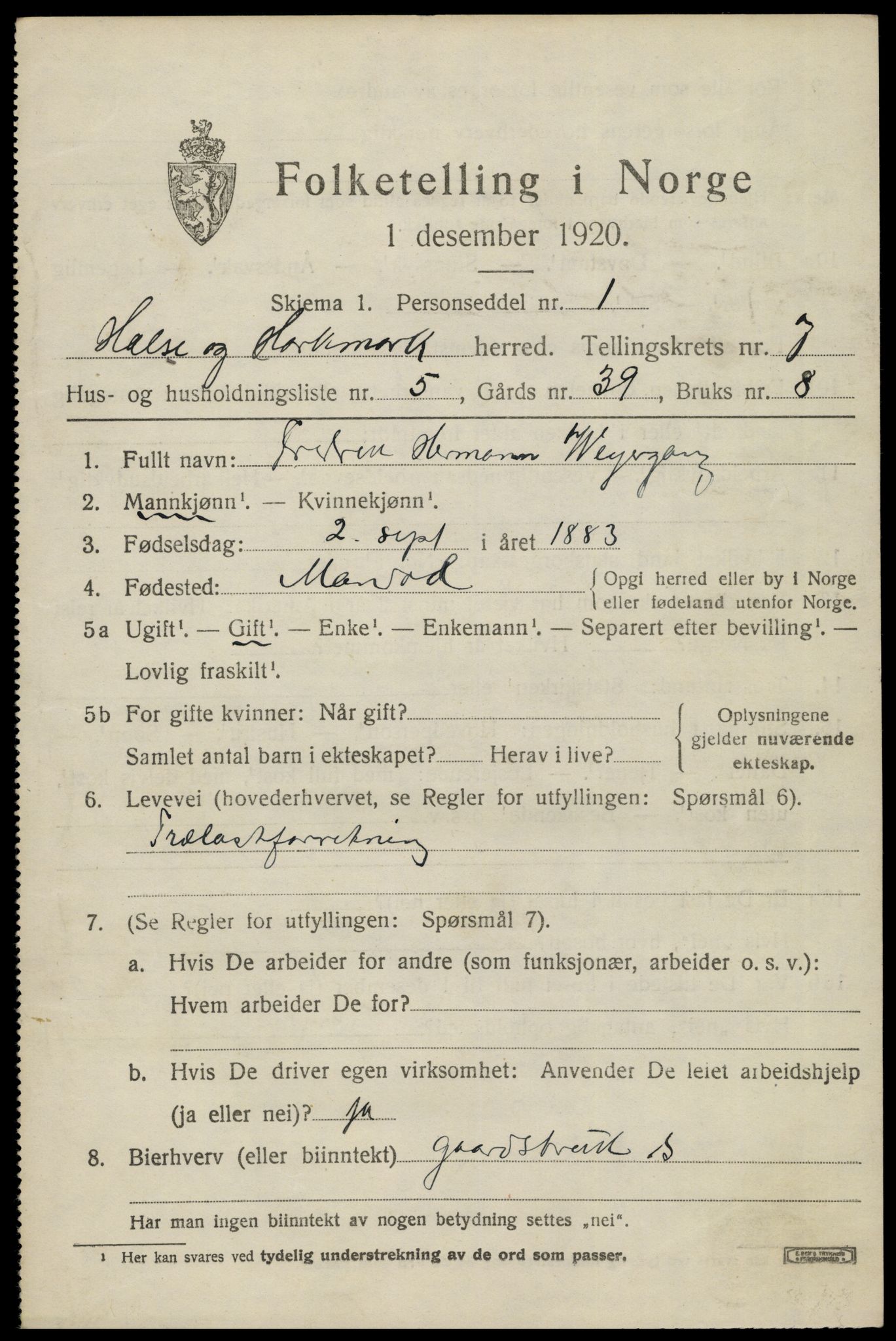 SAK, 1920 census for Halse og Harkmark, 1920, p. 3745