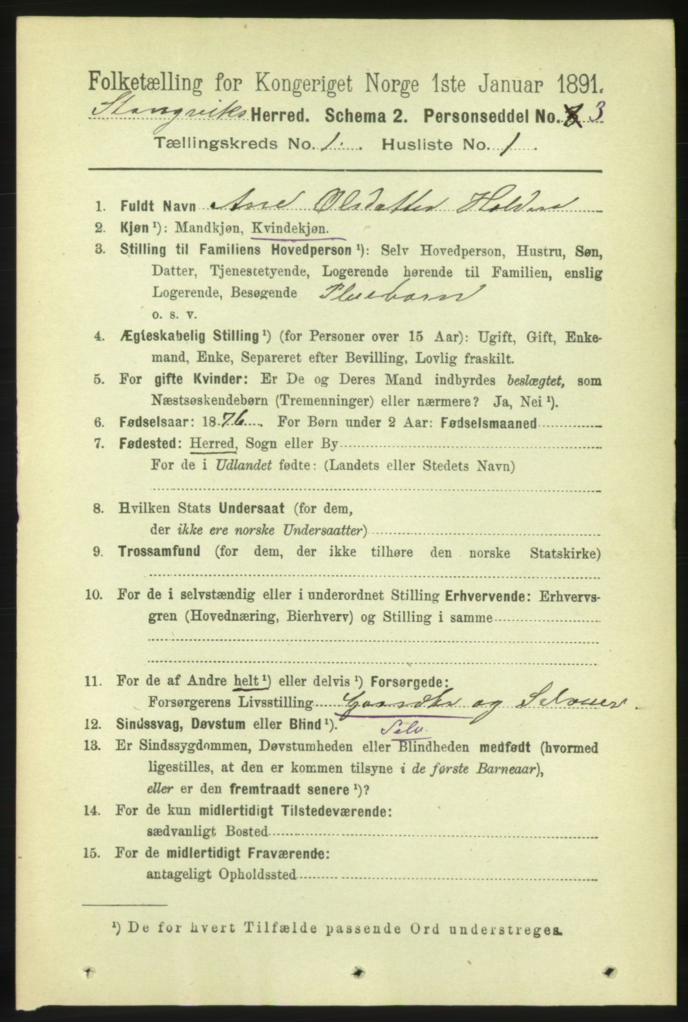 RA, 1891 census for 1564 Stangvik, 1891, p. 96