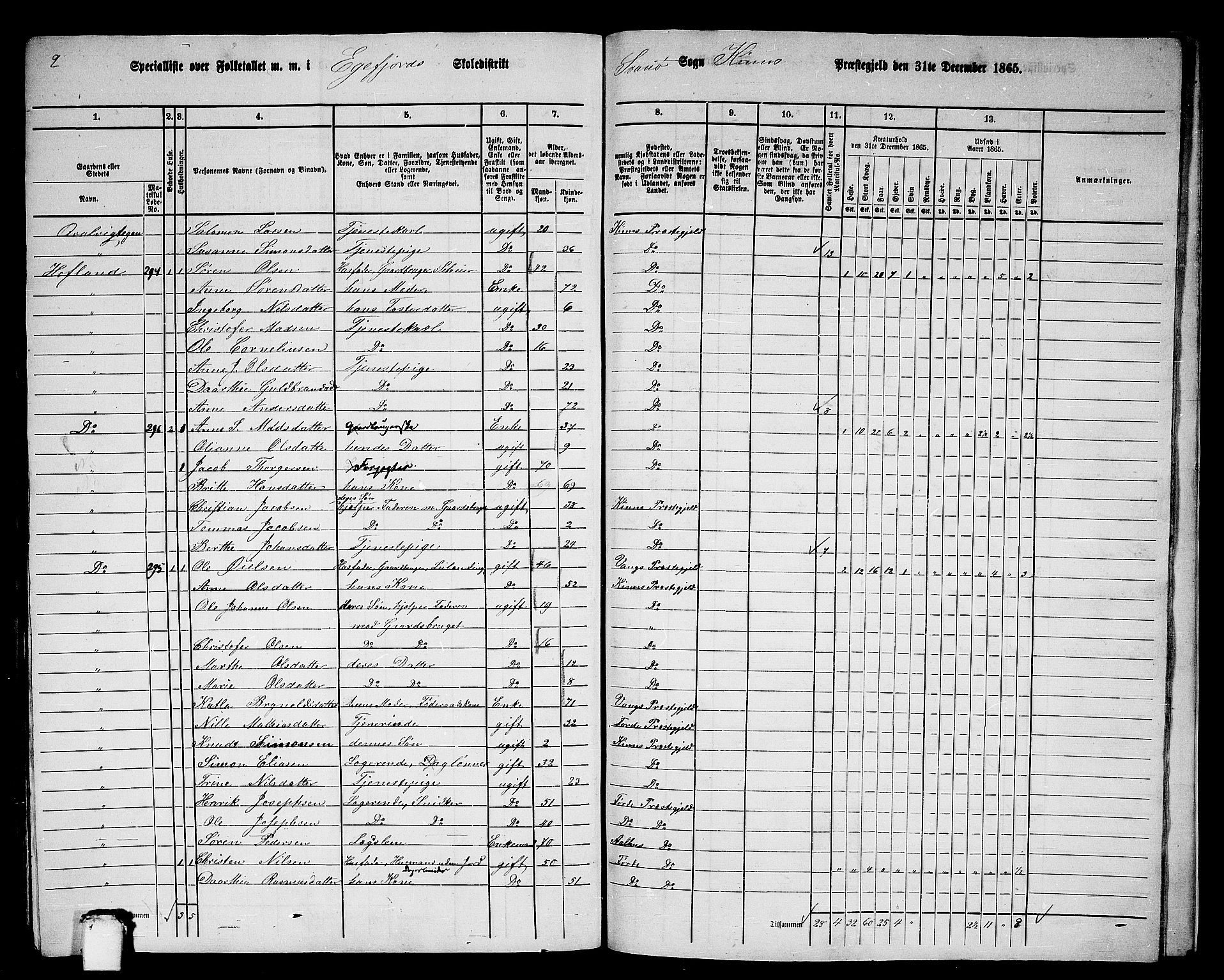 RA, 1865 census for Kinn, 1865, p. 191