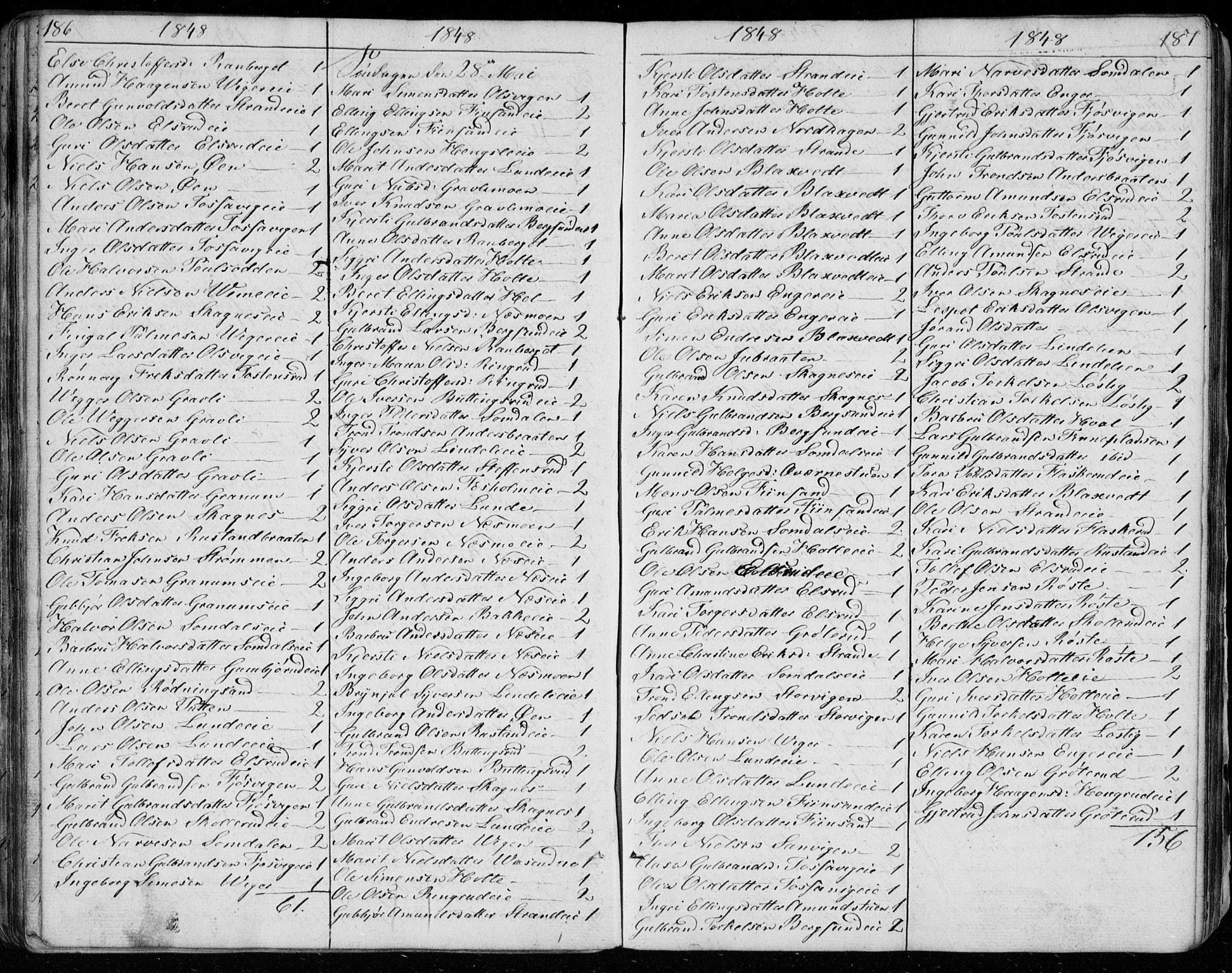 Ådal kirkebøker, SAKO/A-248/G/Ga/L0002: Parish register (copy) no. I 2, 1840-1861, p. 186-187