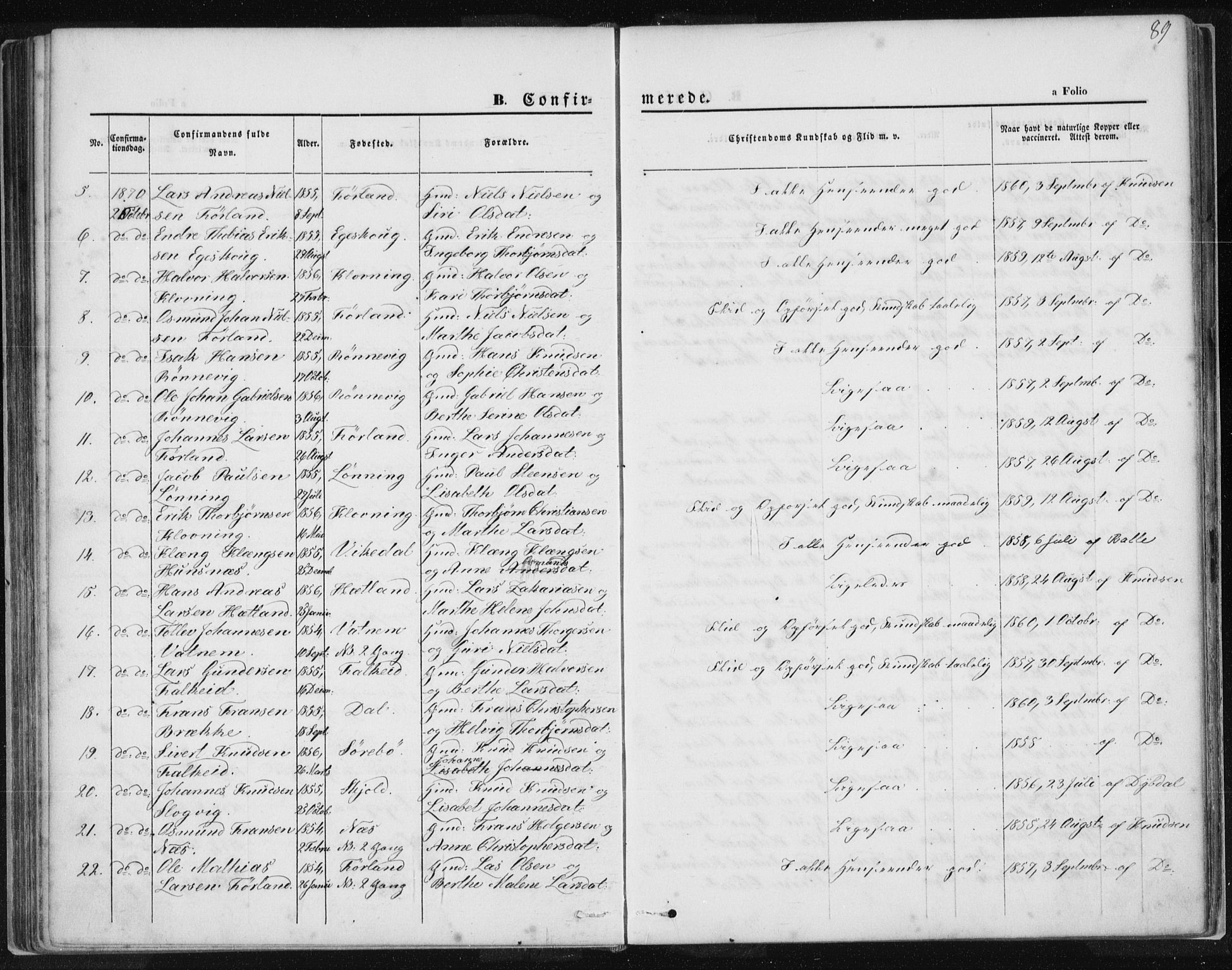 Tysvær sokneprestkontor, AV/SAST-A -101864/H/Ha/Haa/L0005: Parish register (official) no. A 5, 1865-1878, p. 89