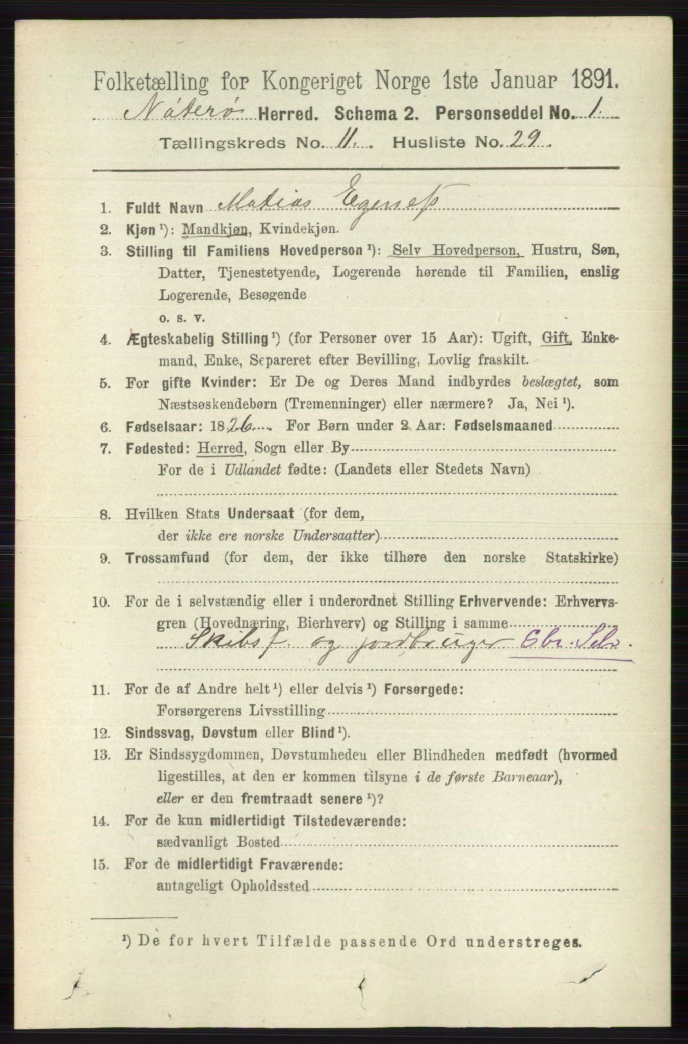 RA, 1891 census for 0722 Nøtterøy, 1891, p. 5979