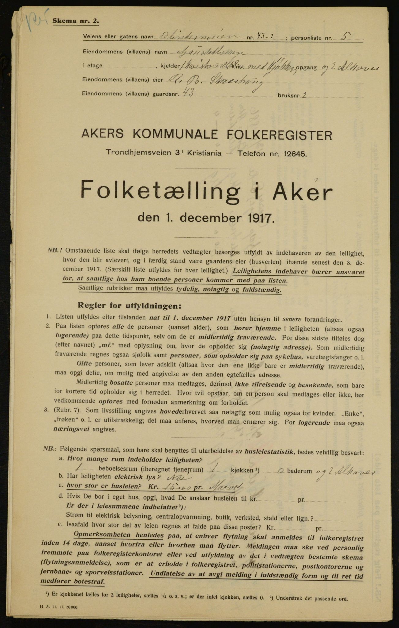 OBA, Municipal Census 1917 for Aker, 1917, p. 10406