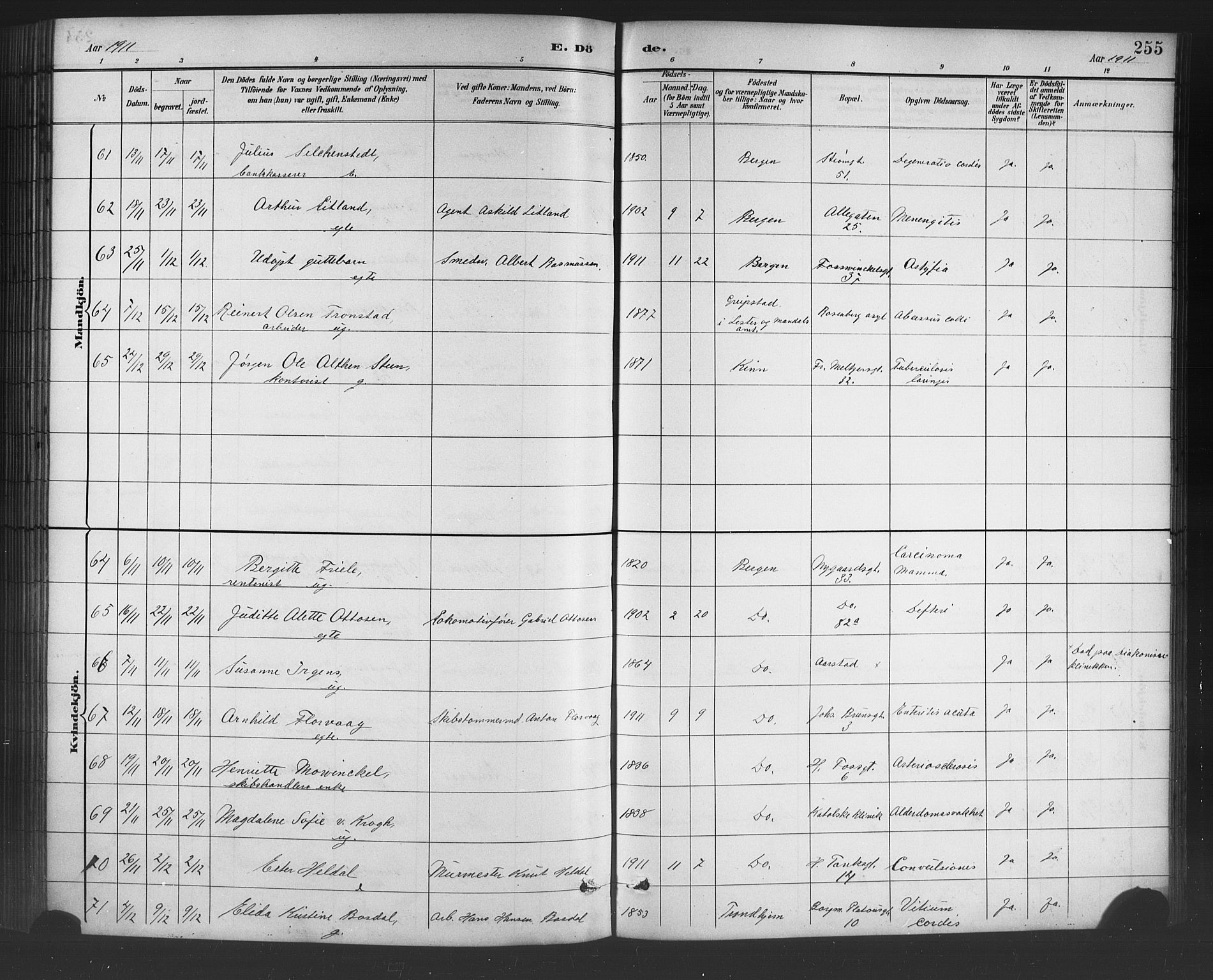 Johanneskirken sokneprestembete, AV/SAB-A-76001/H/Hab: Parish register (copy) no. D 1, 1885-1915, p. 255