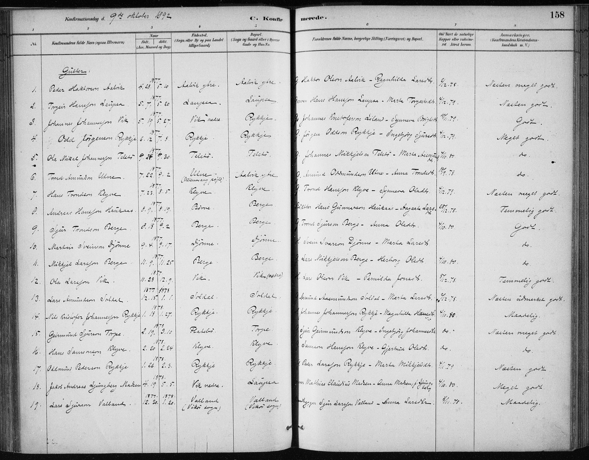 Kvam sokneprestembete, SAB/A-76201/H/Haa: Parish register (official) no. C  1, 1880-1906, p. 158