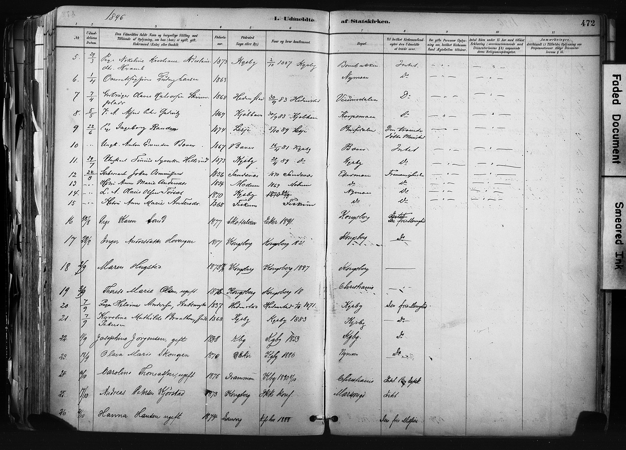 Kongsberg kirkebøker, AV/SAKO-A-22/F/Fb/L0002: Parish register (official) no. II 2, 1886-1896, p. 472