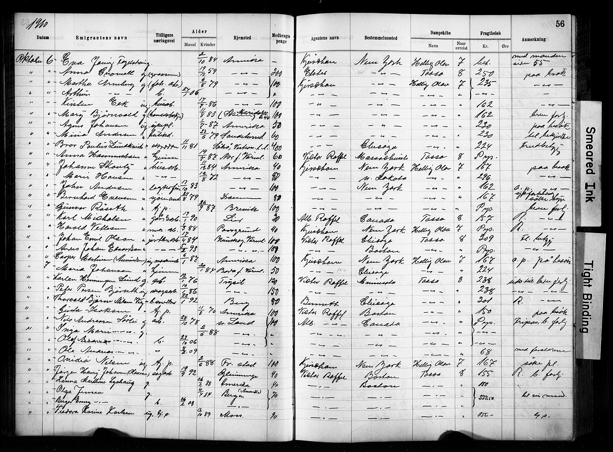 Oslo politidistrikt, AV/SAO-A-10085/E/Ee/Eef/L0029: Emigrantprotokoll, 1910-1913, p. 56