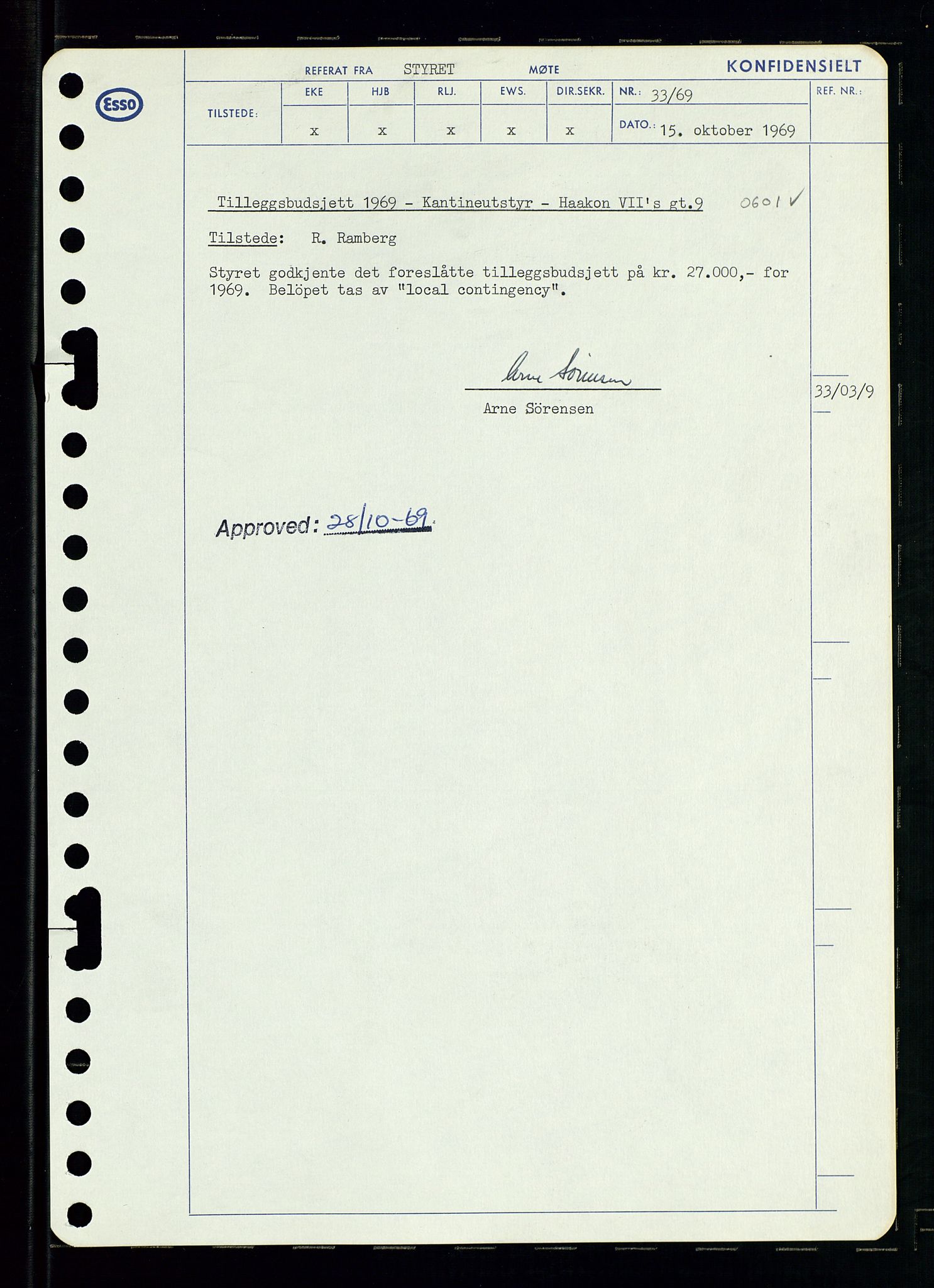 Pa 0982 - Esso Norge A/S, AV/SAST-A-100448/A/Aa/L0003/0001: Den administrerende direksjon Board minutes (styrereferater) og Bedriftforsamlingsprotokoll / Den administrerende direksjon Board minutes (styrereferater), 1969, p. 38