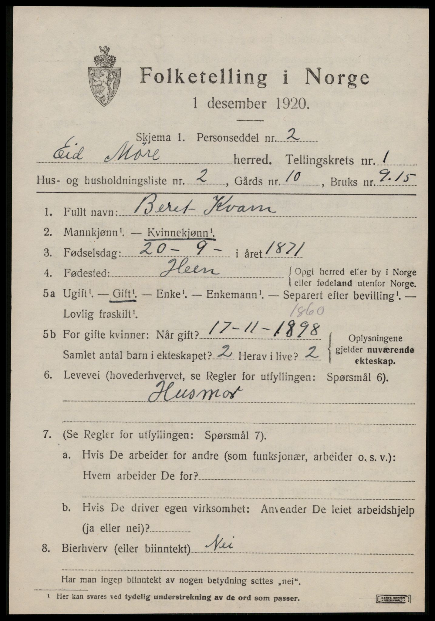 SAT, 1920 census for Eid, 1920, p. 237