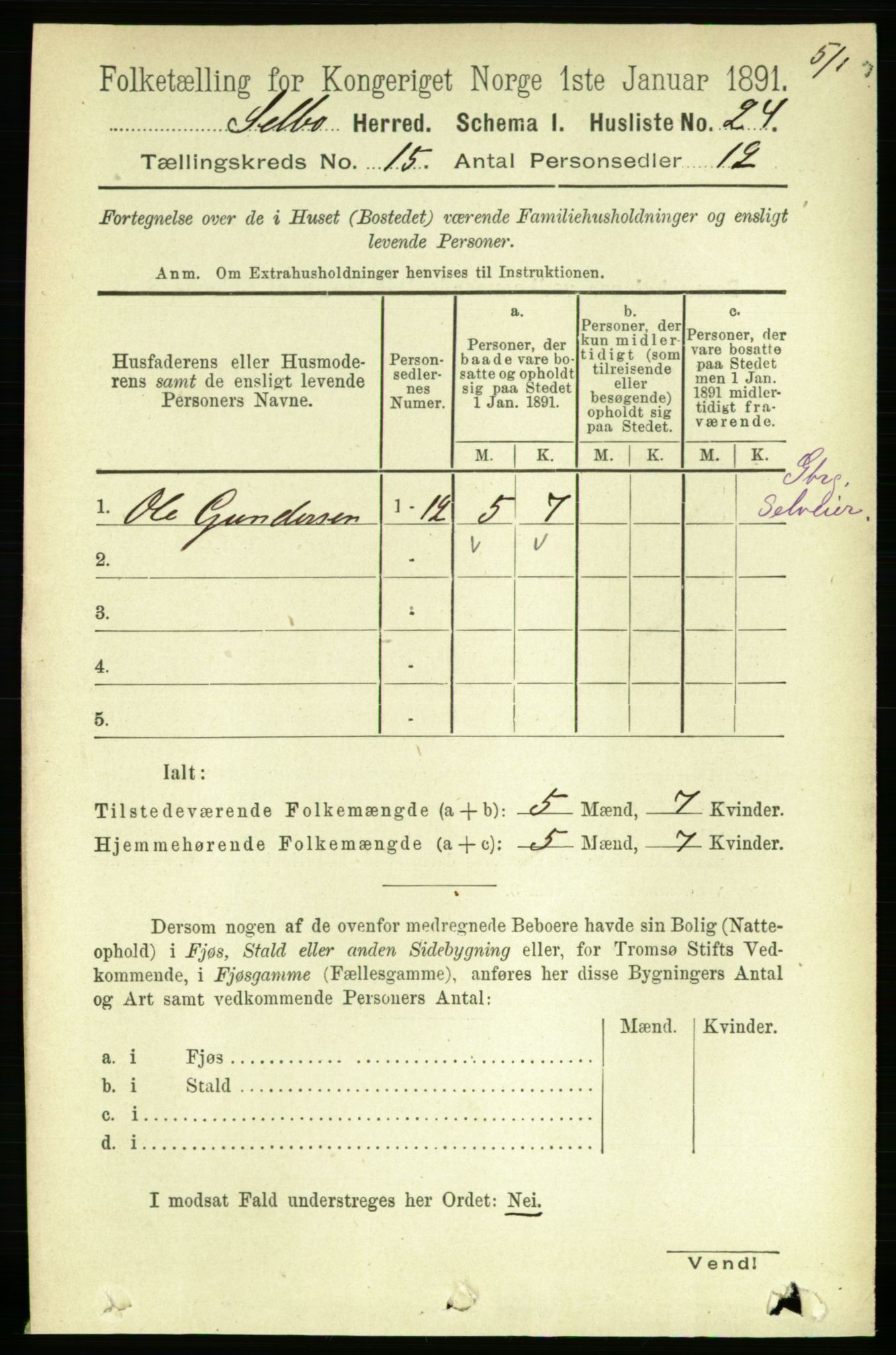 RA, 1891 census for 1664 Selbu, 1891, p. 5516