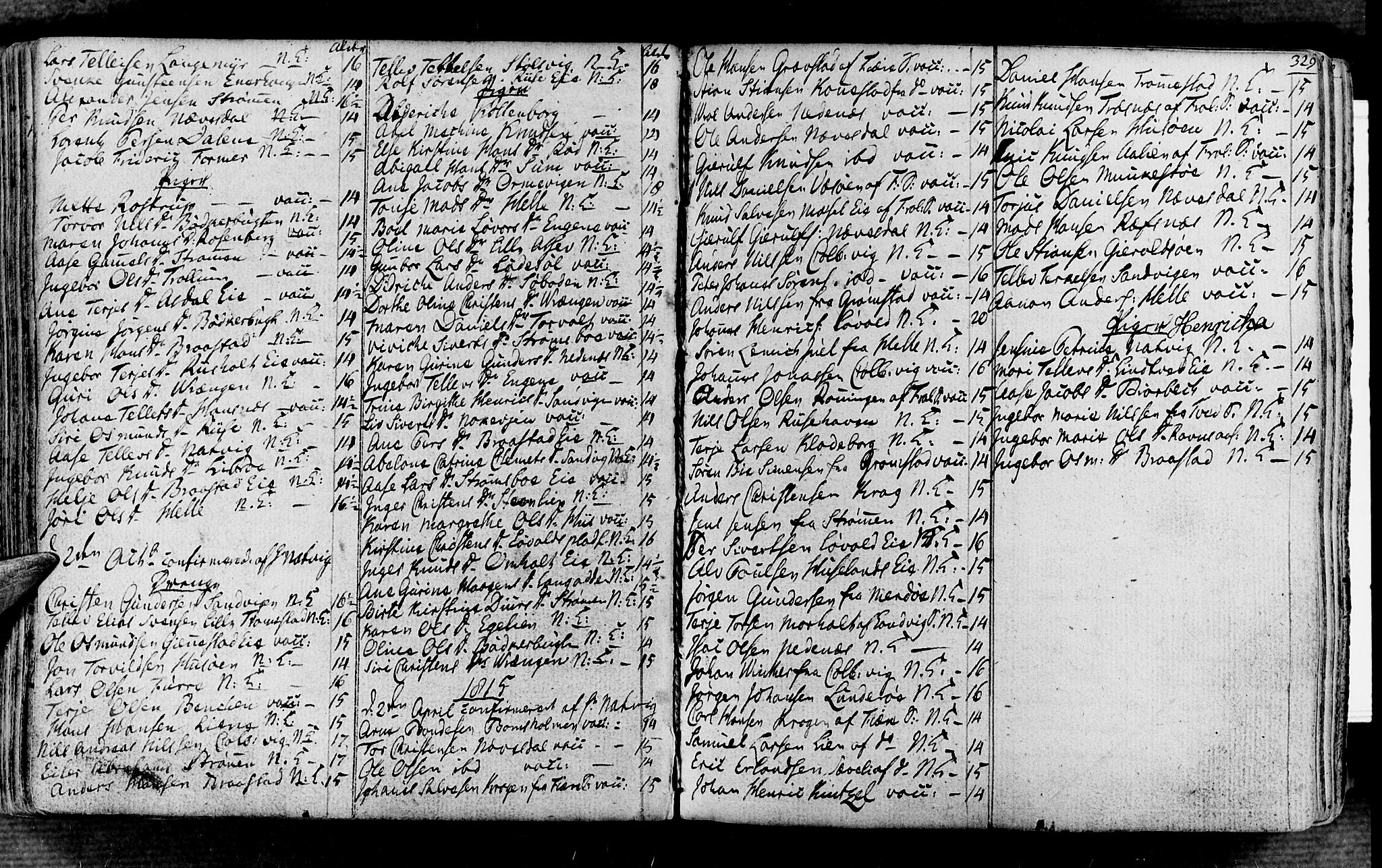 Øyestad sokneprestkontor, SAK/1111-0049/F/Fa/L0011: Parish register (official) no. A 11, 1805-1824, p. 329