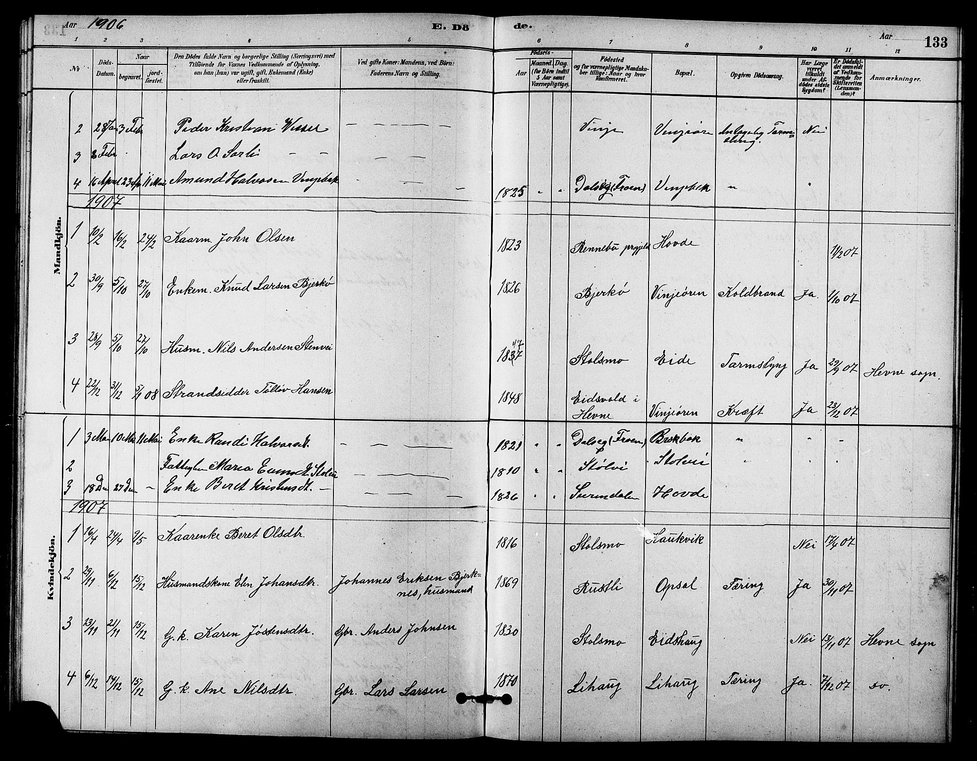 Ministerialprotokoller, klokkerbøker og fødselsregistre - Sør-Trøndelag, SAT/A-1456/631/L0514: Parish register (copy) no. 631C02, 1879-1912, p. 133