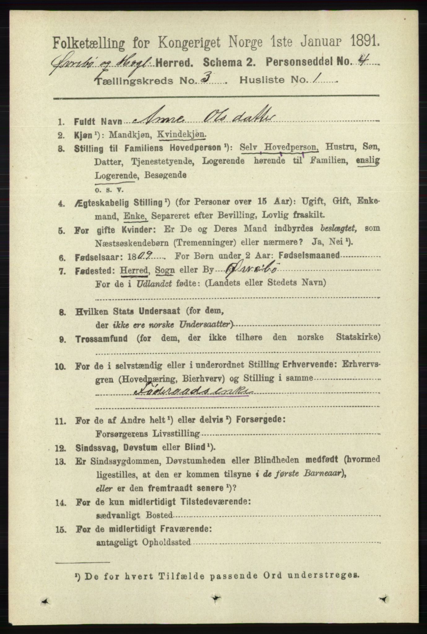 RA, 1891 census for 1016 Øvrebø og Hægeland, 1891, p. 527