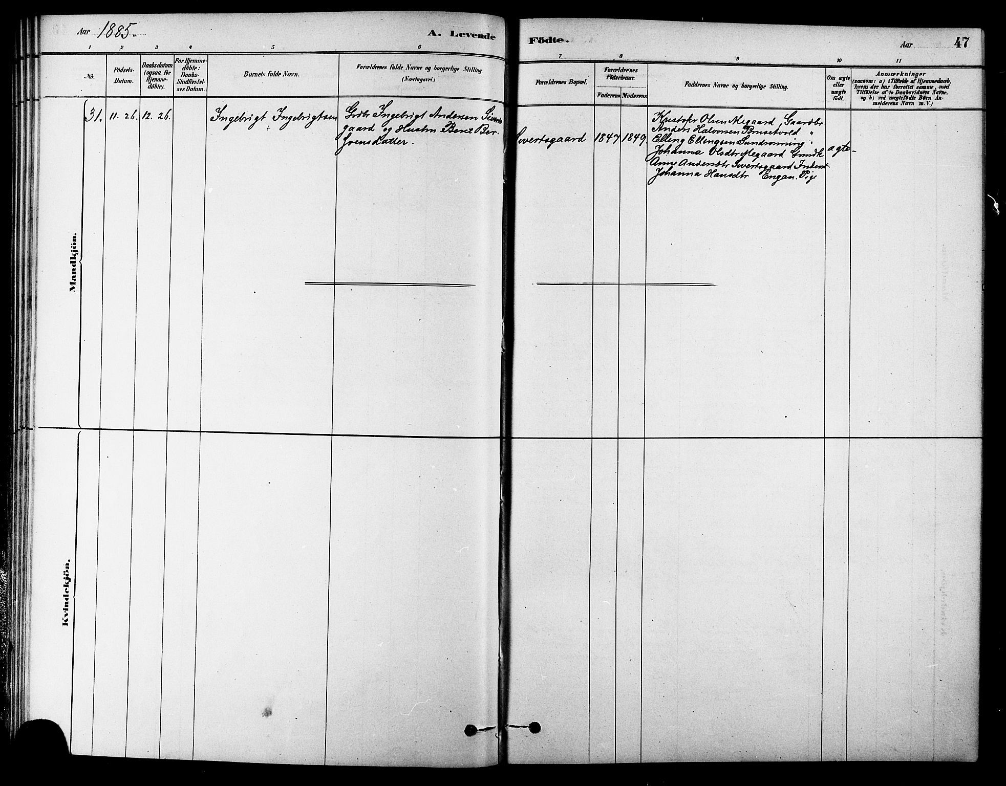 Ministerialprotokoller, klokkerbøker og fødselsregistre - Sør-Trøndelag, AV/SAT-A-1456/686/L0983: Parish register (official) no. 686A01, 1879-1890, p. 47