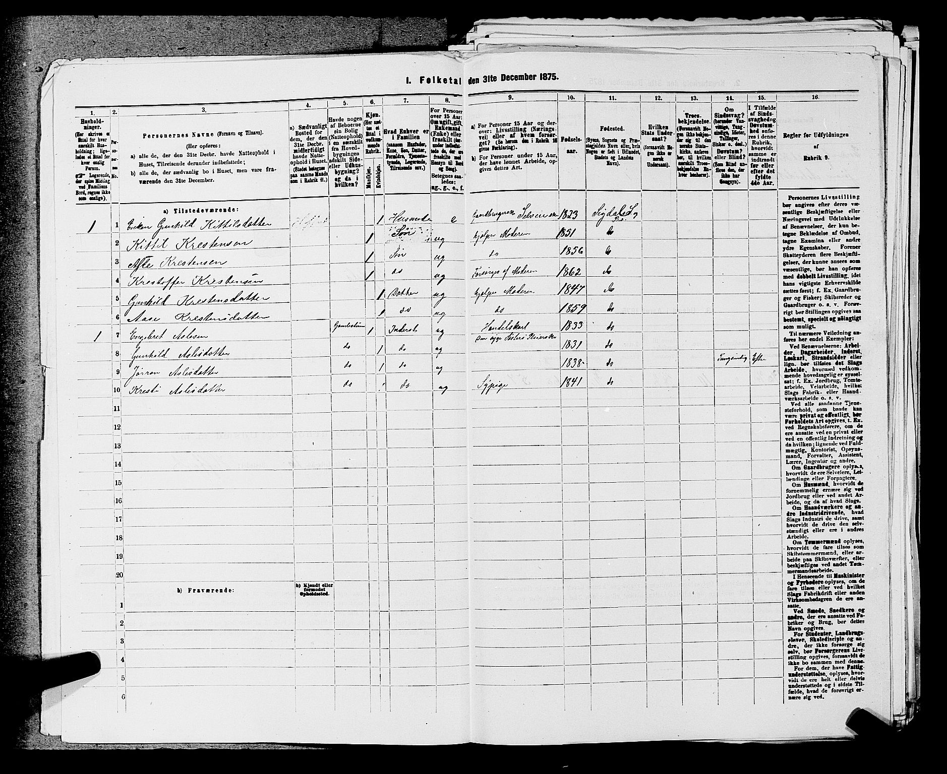 SAKO, 1875 census for 0621P Sigdal, 1875, p. 426