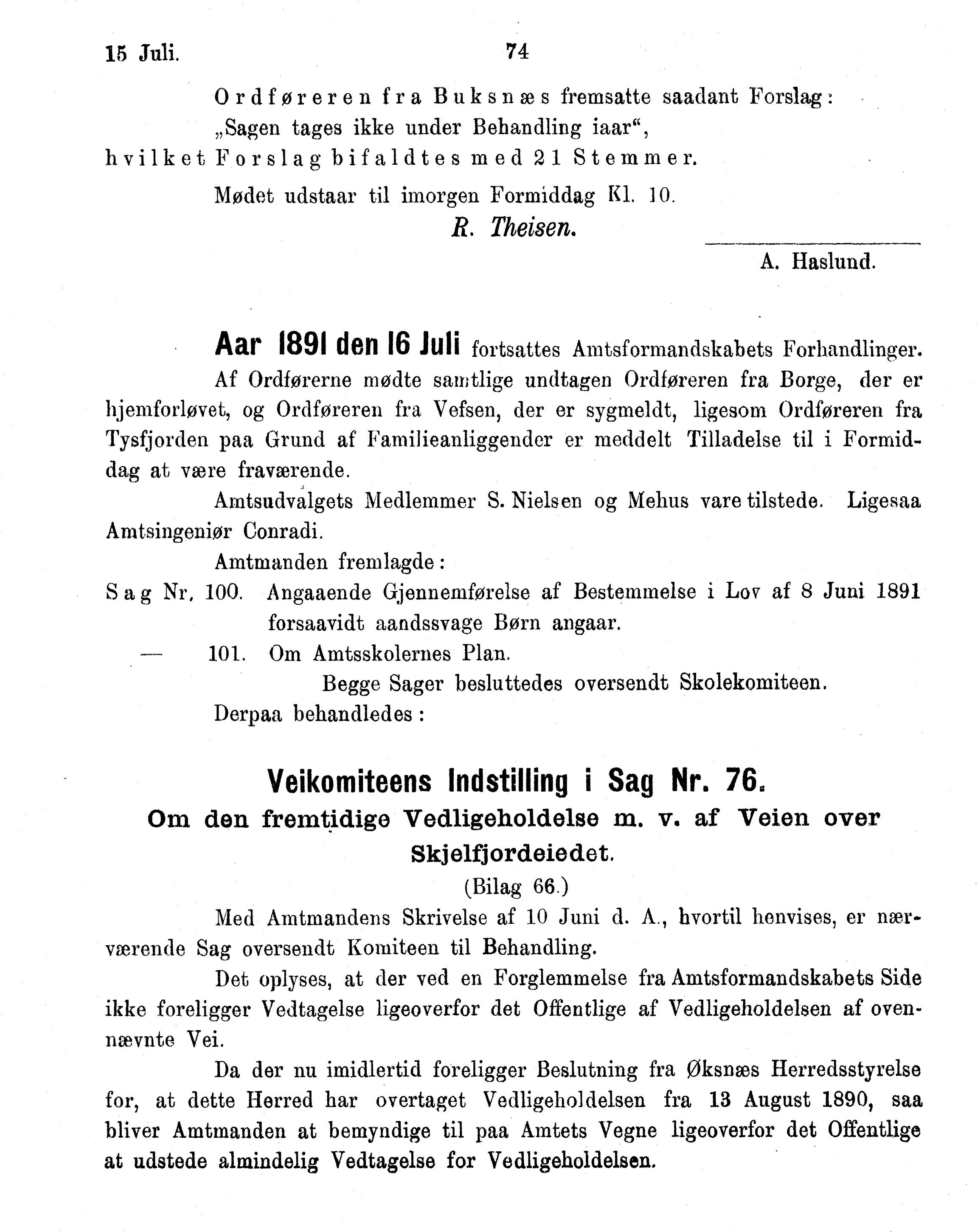Nordland Fylkeskommune. Fylkestinget, AIN/NFK-17/176/A/Ac/L0016: Fylkestingsforhandlinger 1891-1893, 1891-1893, p. 74