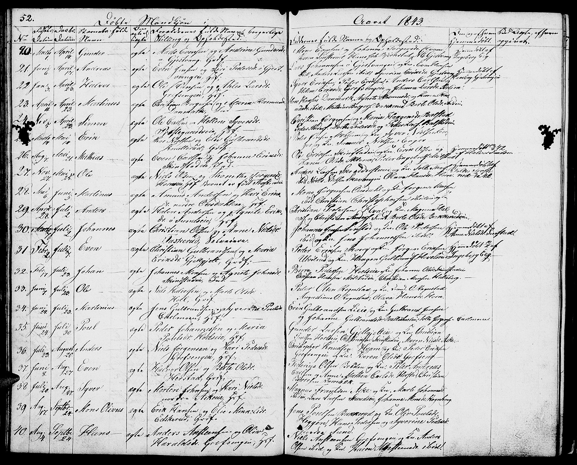 Nes prestekontor, Hedmark, AV/SAH-PREST-020/L/La/L0004: Parish register (copy) no. 4, 1832-1861, p. 52