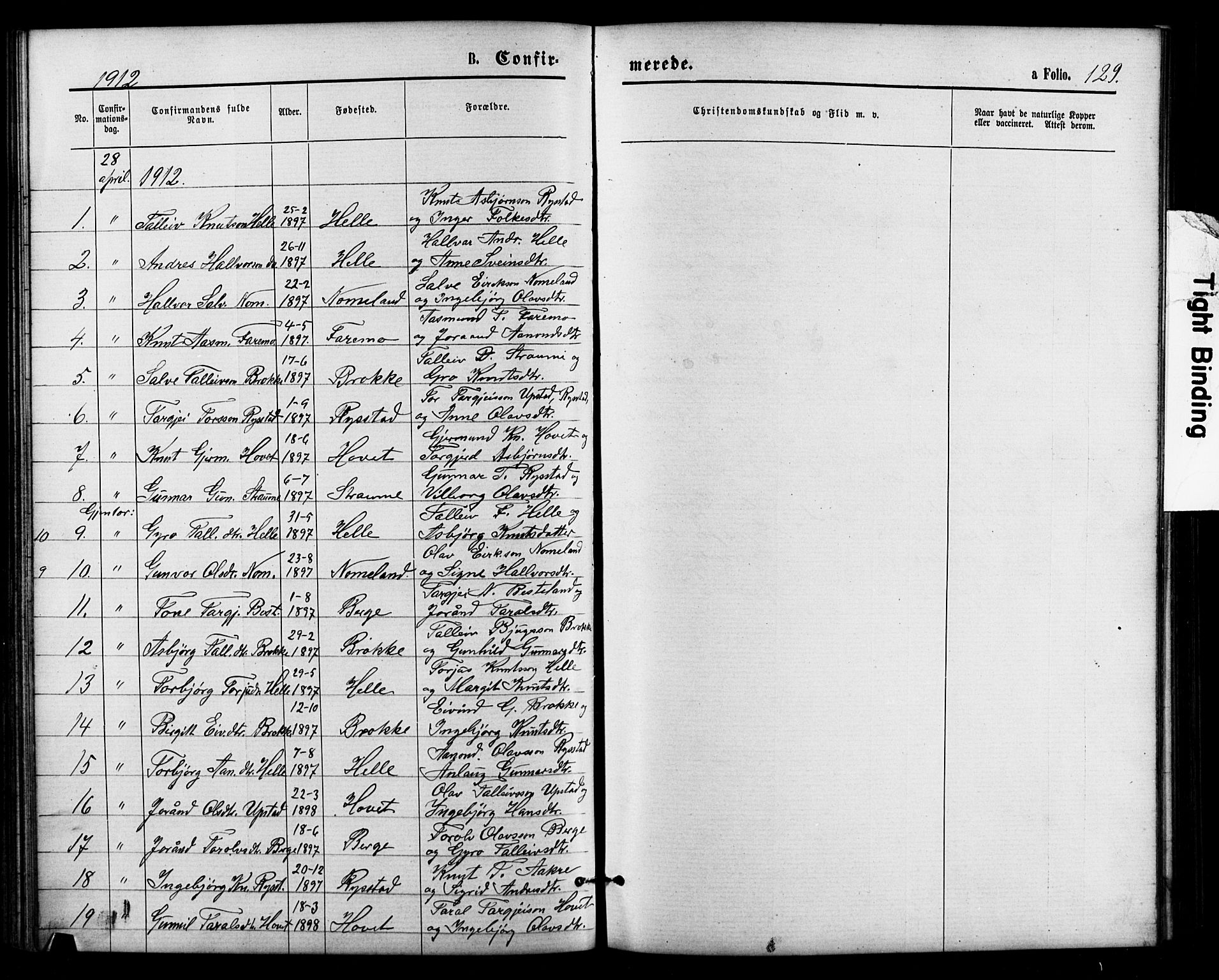 Valle sokneprestkontor, SAK/1111-0044/F/Fb/Fbb/L0002: Parish register (copy) no. B 2, 1875-1921, p. 129