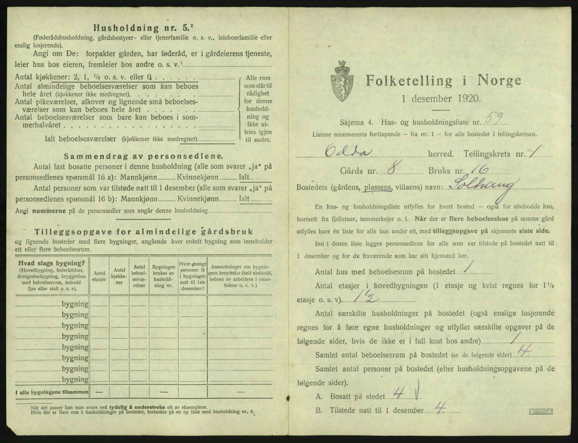 SAB, 1920 census for Odda, 1920, p. 169