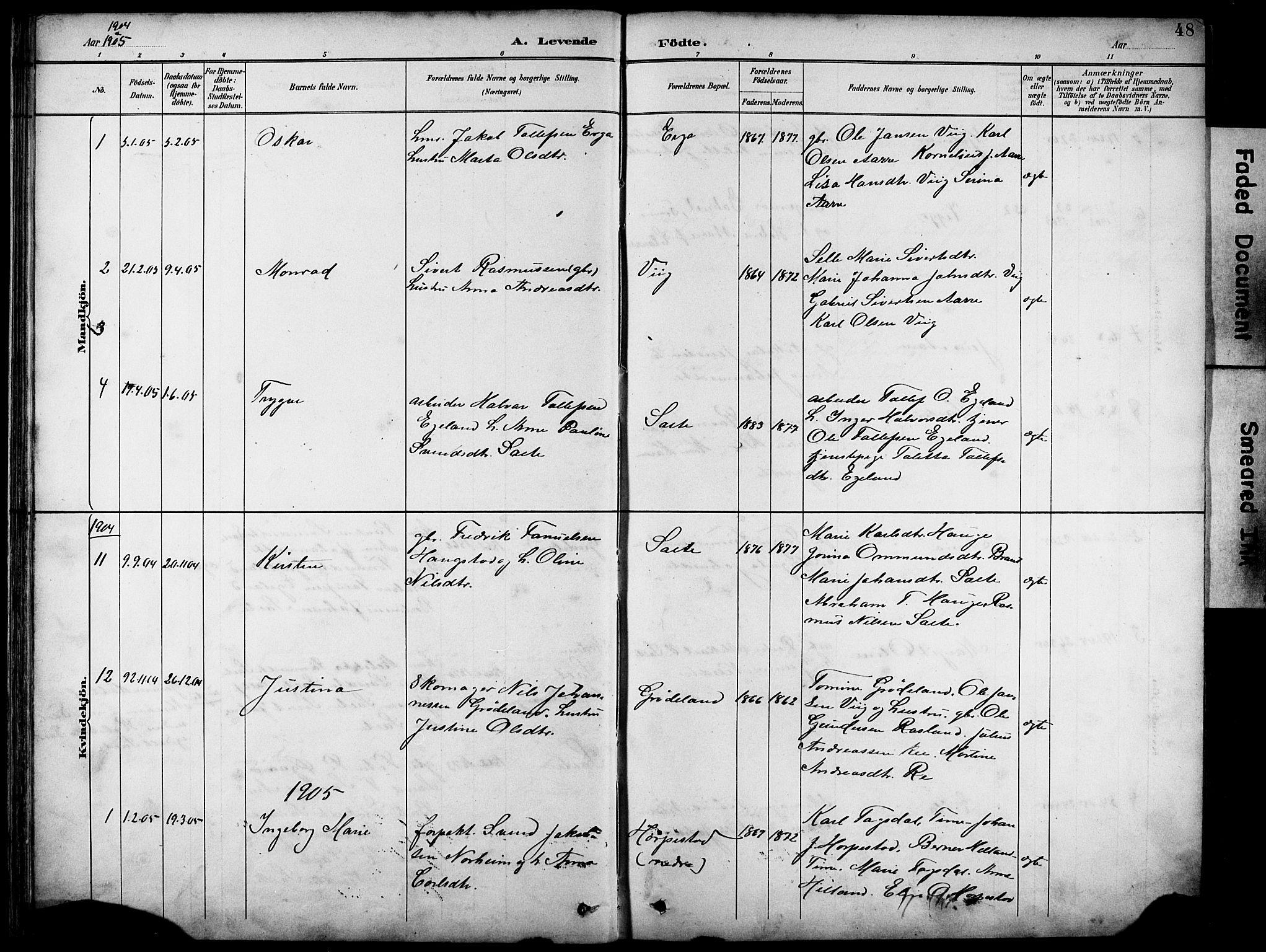Klepp sokneprestkontor, SAST/A-101803/001/3/30BB/L0005: Parish register (copy) no. B 5, 1889-1918, p. 48