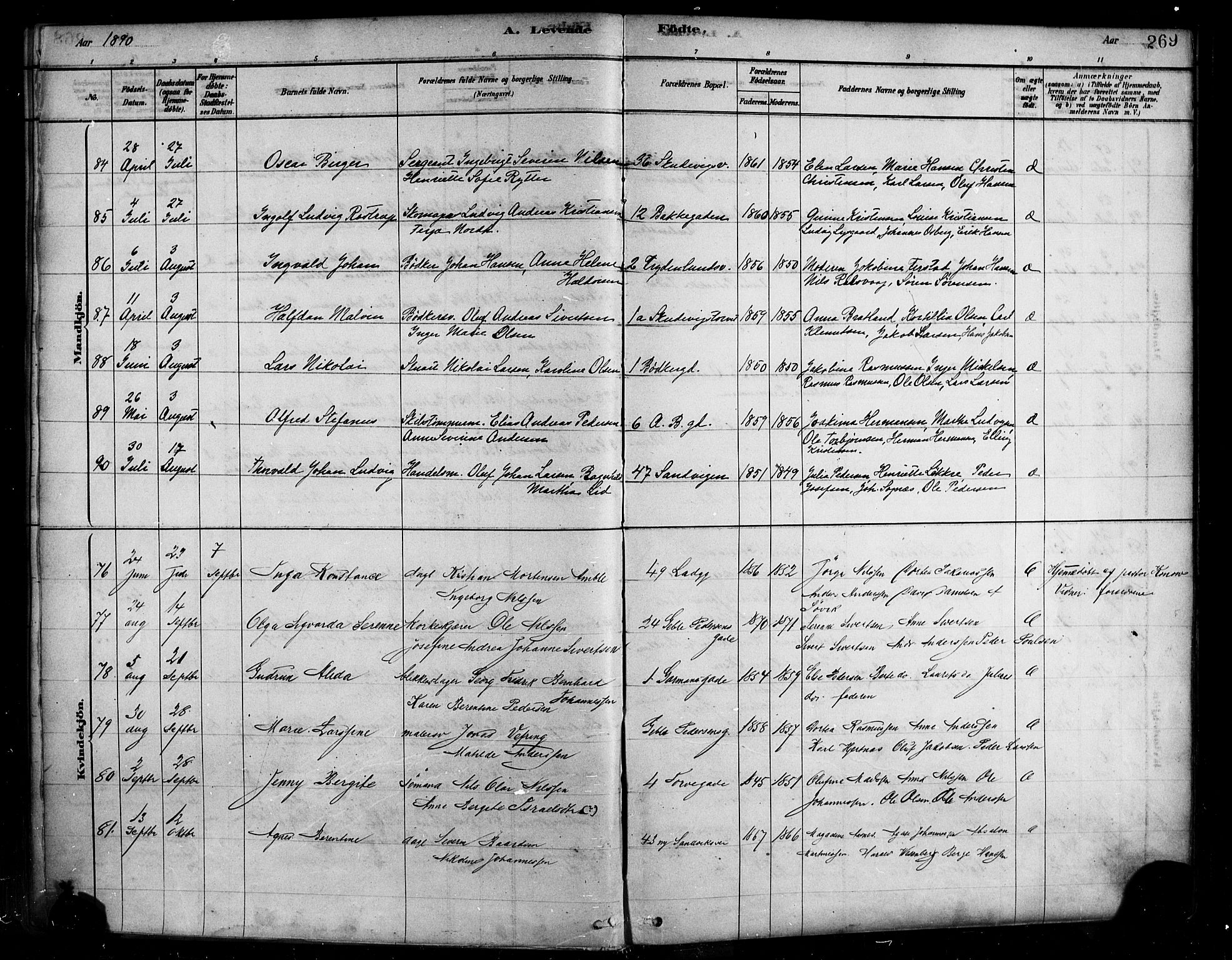 Sandviken Sokneprestembete, AV/SAB-A-77601/H/Ha/L0004: Parish register (official) no. B 1, 1878-1891, p. 269