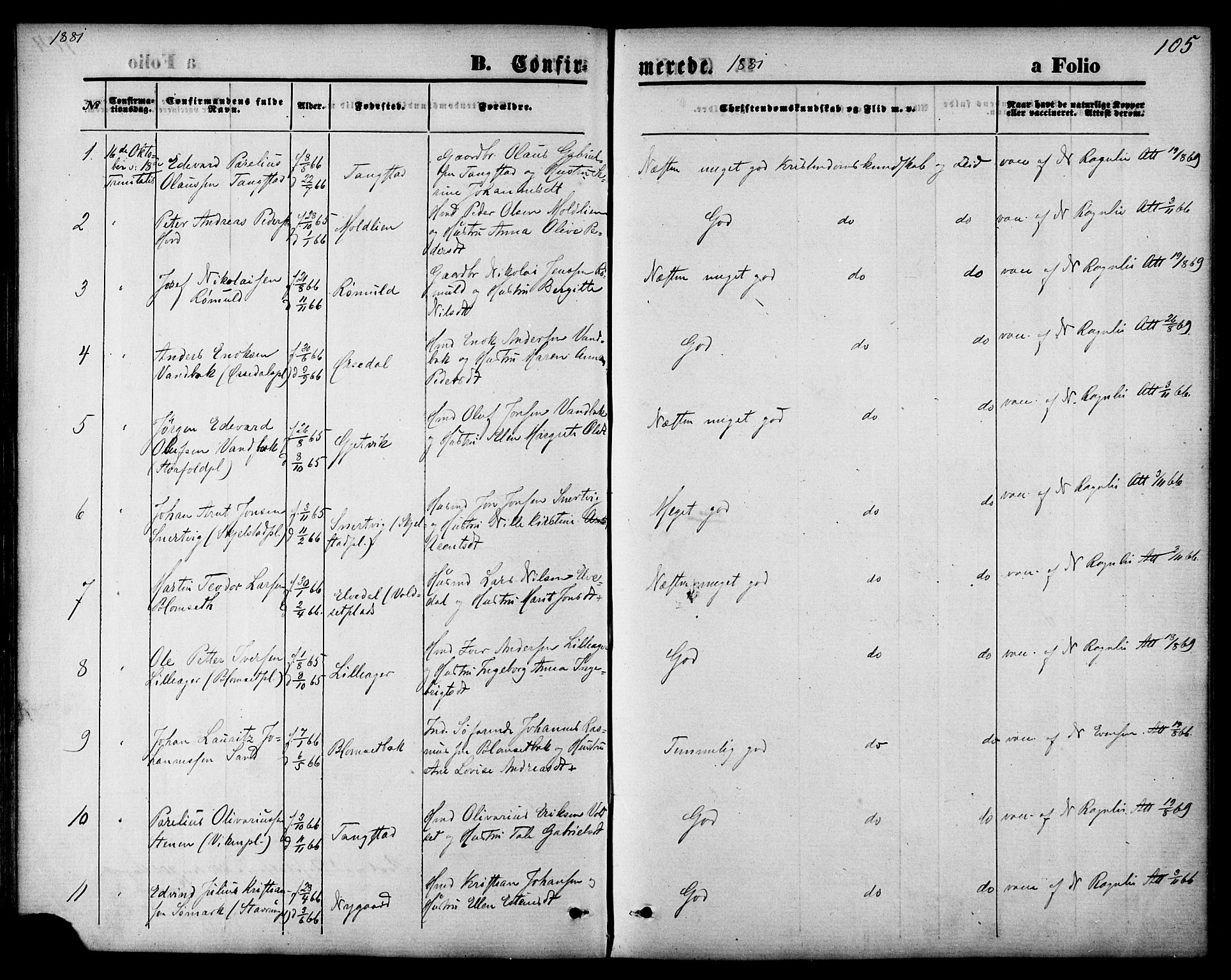 Ministerialprotokoller, klokkerbøker og fødselsregistre - Nord-Trøndelag, SAT/A-1458/744/L0419: Parish register (official) no. 744A03, 1867-1881, p. 105