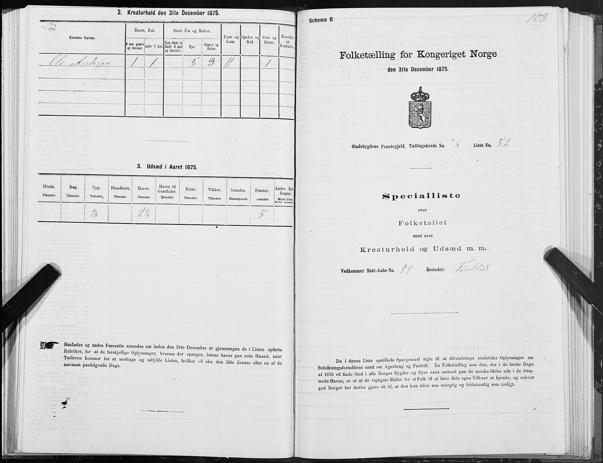 SAT, 1875 census for 1625P Stadsbygd, 1875, p. 5103