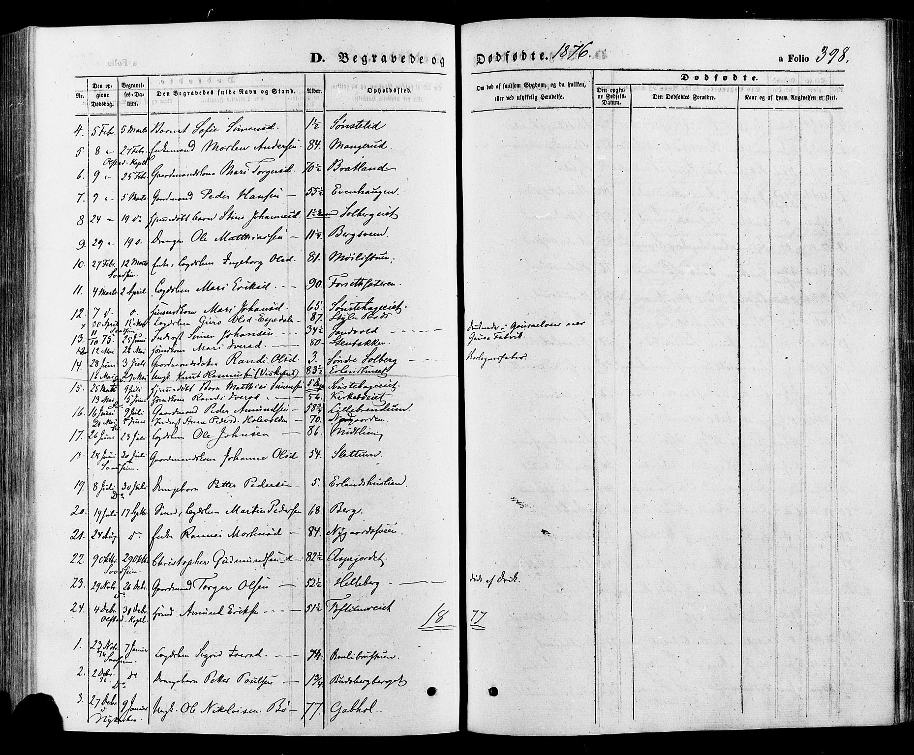 Gausdal prestekontor, AV/SAH-PREST-090/H/Ha/Haa/L0010: Parish register (official) no. 10, 1867-1886, p. 398