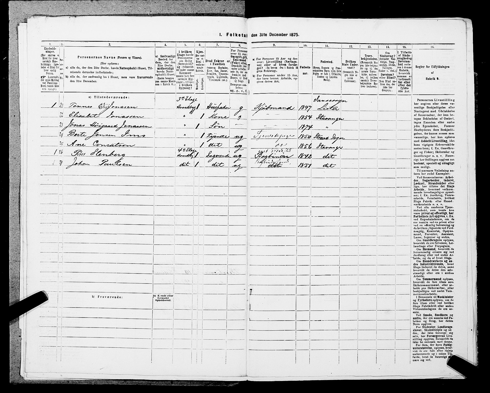 SAST, 1875 census for 1103 Stavanger, 1875, p. 2023