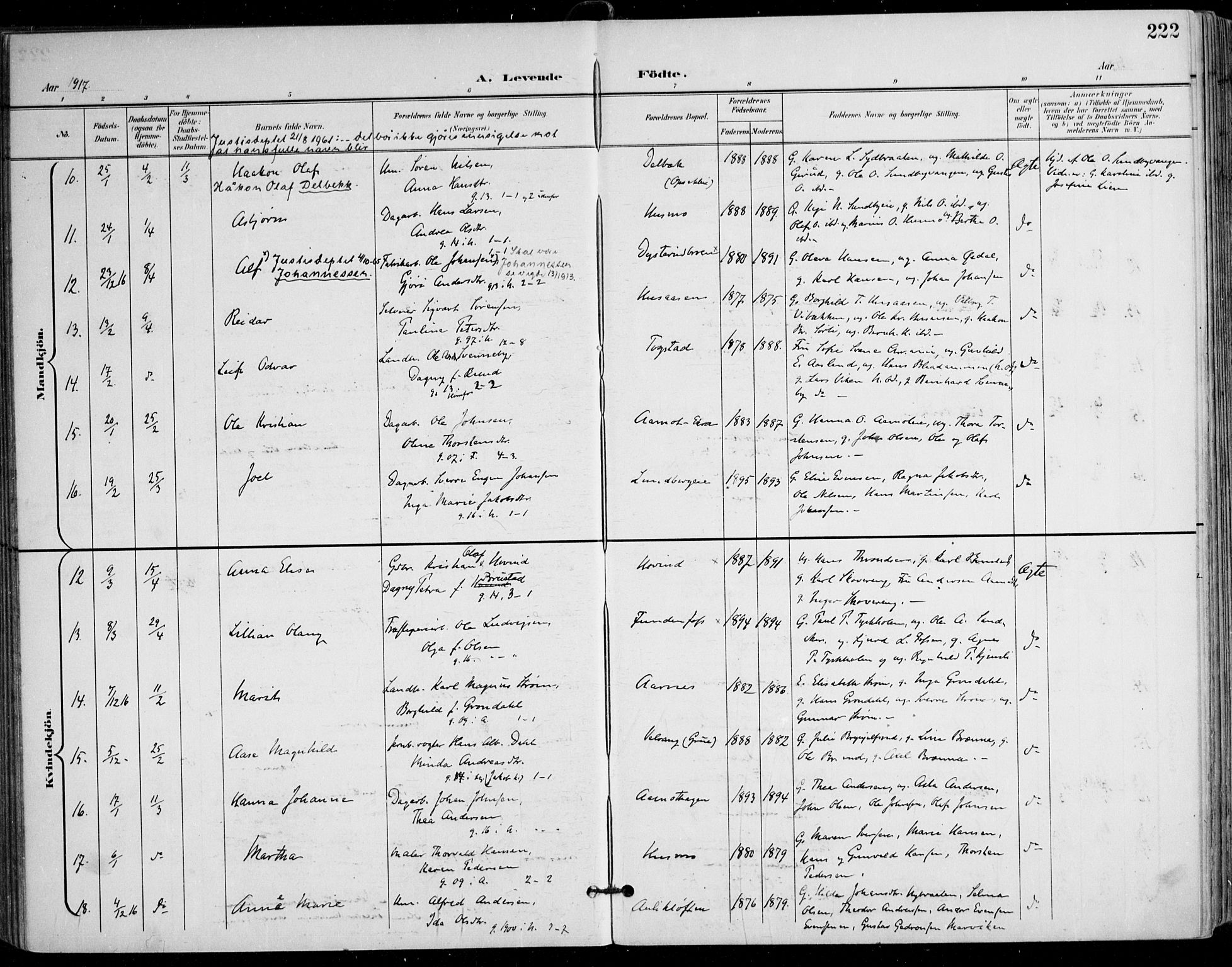 Nes prestekontor Kirkebøker, AV/SAO-A-10410/F/Fa/L0011: Parish register (official) no. I 11, 1899-1918, p. 222