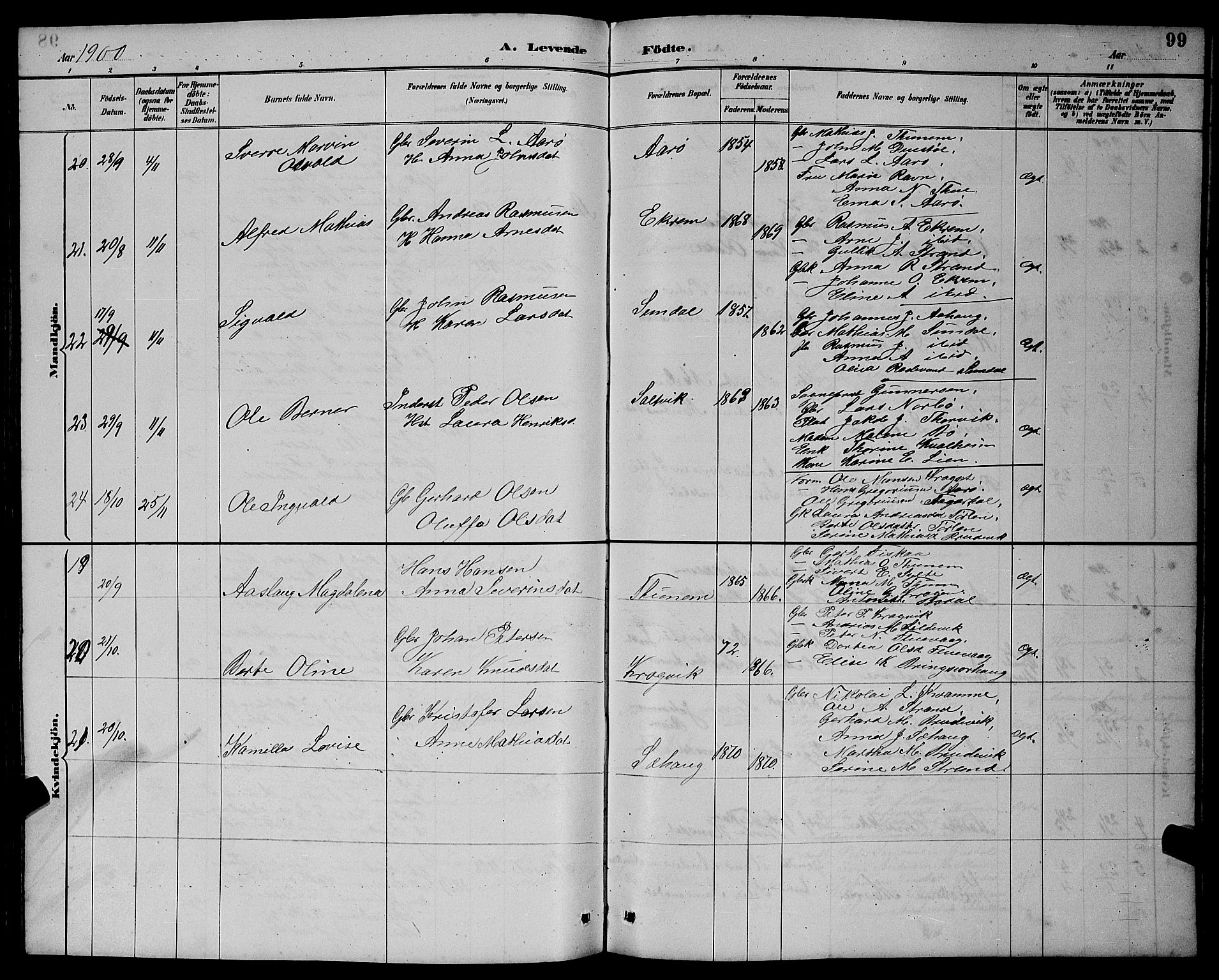 Ministerialprotokoller, klokkerbøker og fødselsregistre - Møre og Romsdal, AV/SAT-A-1454/501/L0017: Parish register (copy) no. 501C03, 1885-1901, p. 99